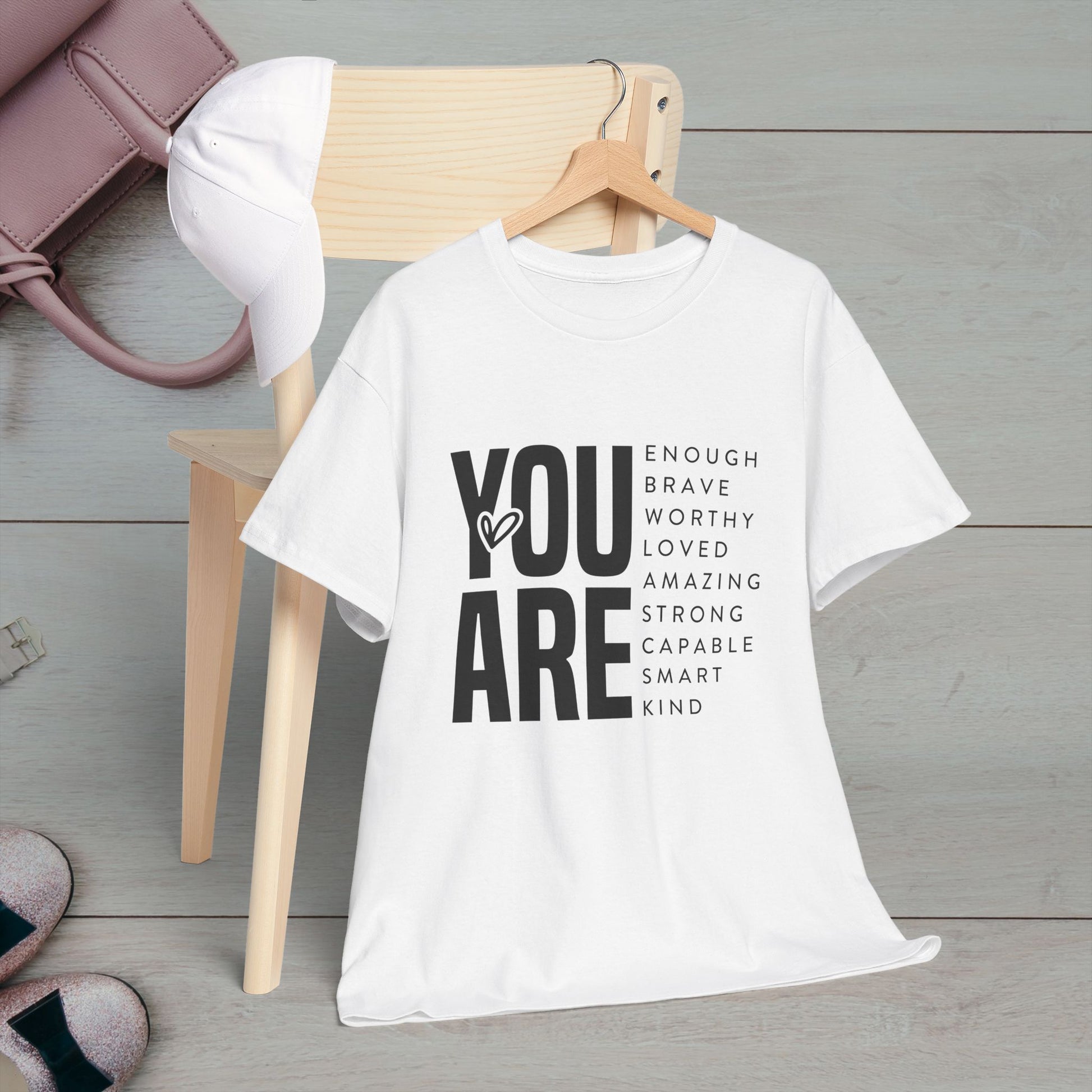You Are Enough Unisex Heavy Cotton Tee | Inspirational Graphic Tee for Self-Love and Positivity - GULLYDESIGN
