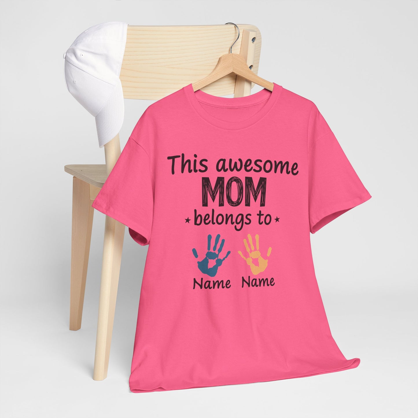 Custom "This Awesome MOM Belongs To" Unisex Heavy Cotton Tee - Perfect Gift for Mother's Day and Family Celebrations