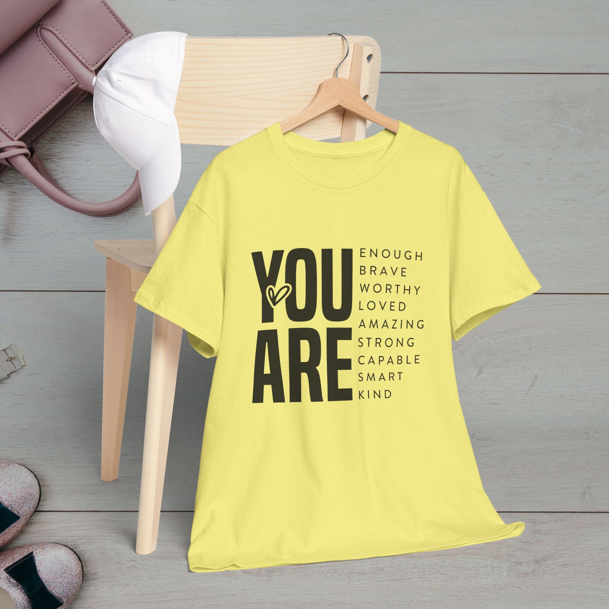 You Are Enough Unisex Heavy Cotton Tee | Inspirational Graphic Tee for Self-Love and Positivity - GULLYDESIGN