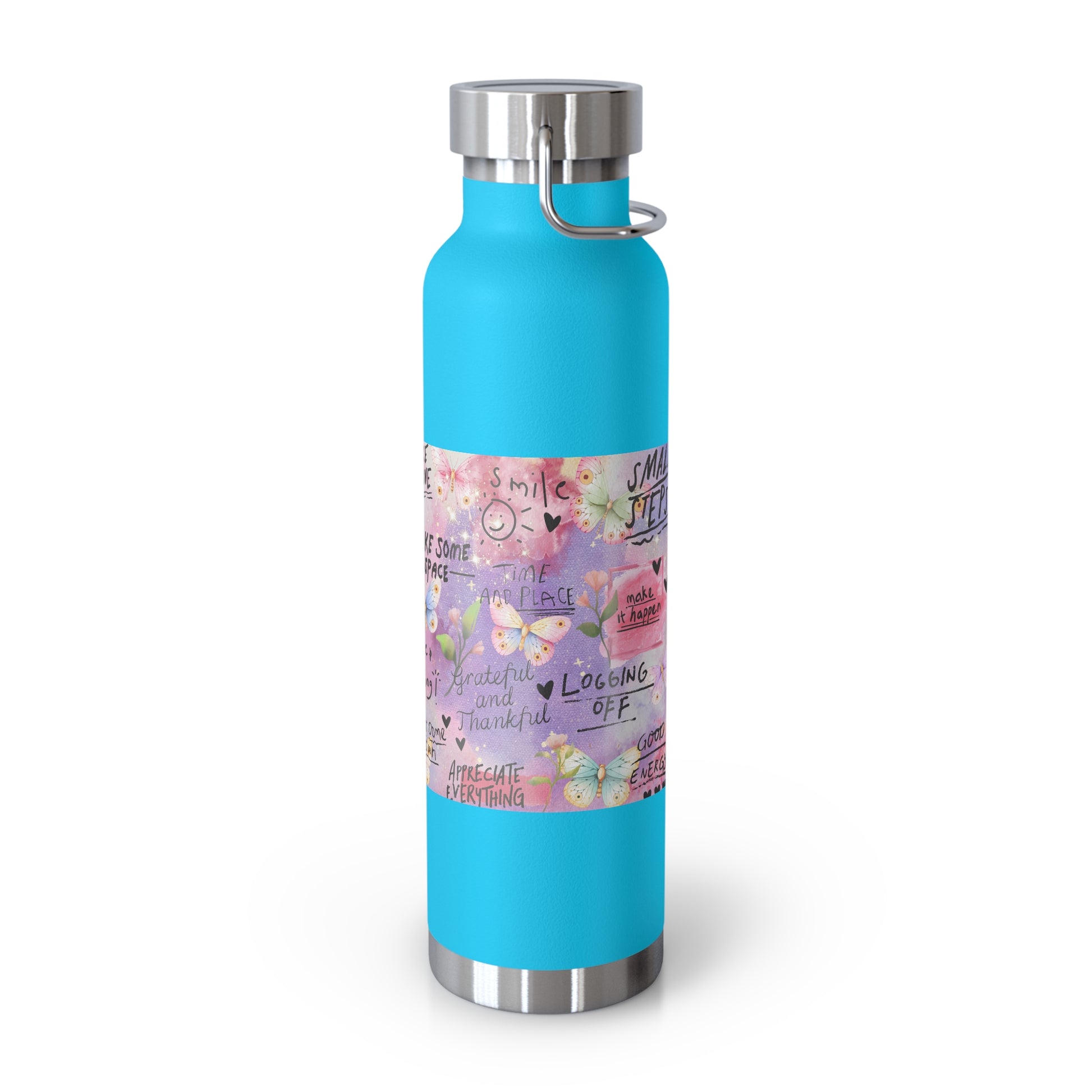 Inspirational Copper Insulated Water Bottle - 22oz - Motivational Quotes & Colorful Design - GULLYDESIGN