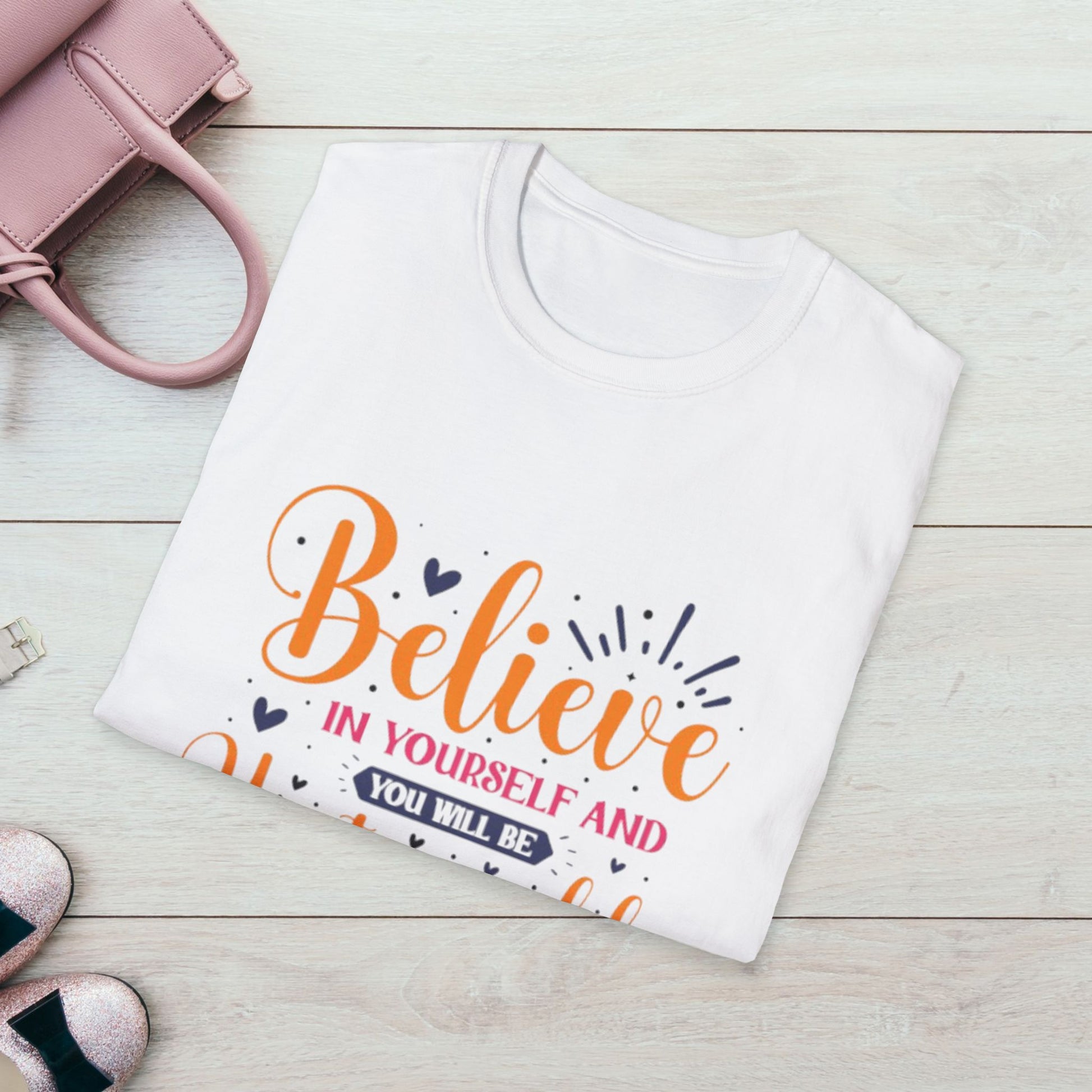 Unisex Softstyle T-Shirt - 'Believe in Yourself and You Will Be Unstoppable' Inspirational Tee - GULLYDESIGN