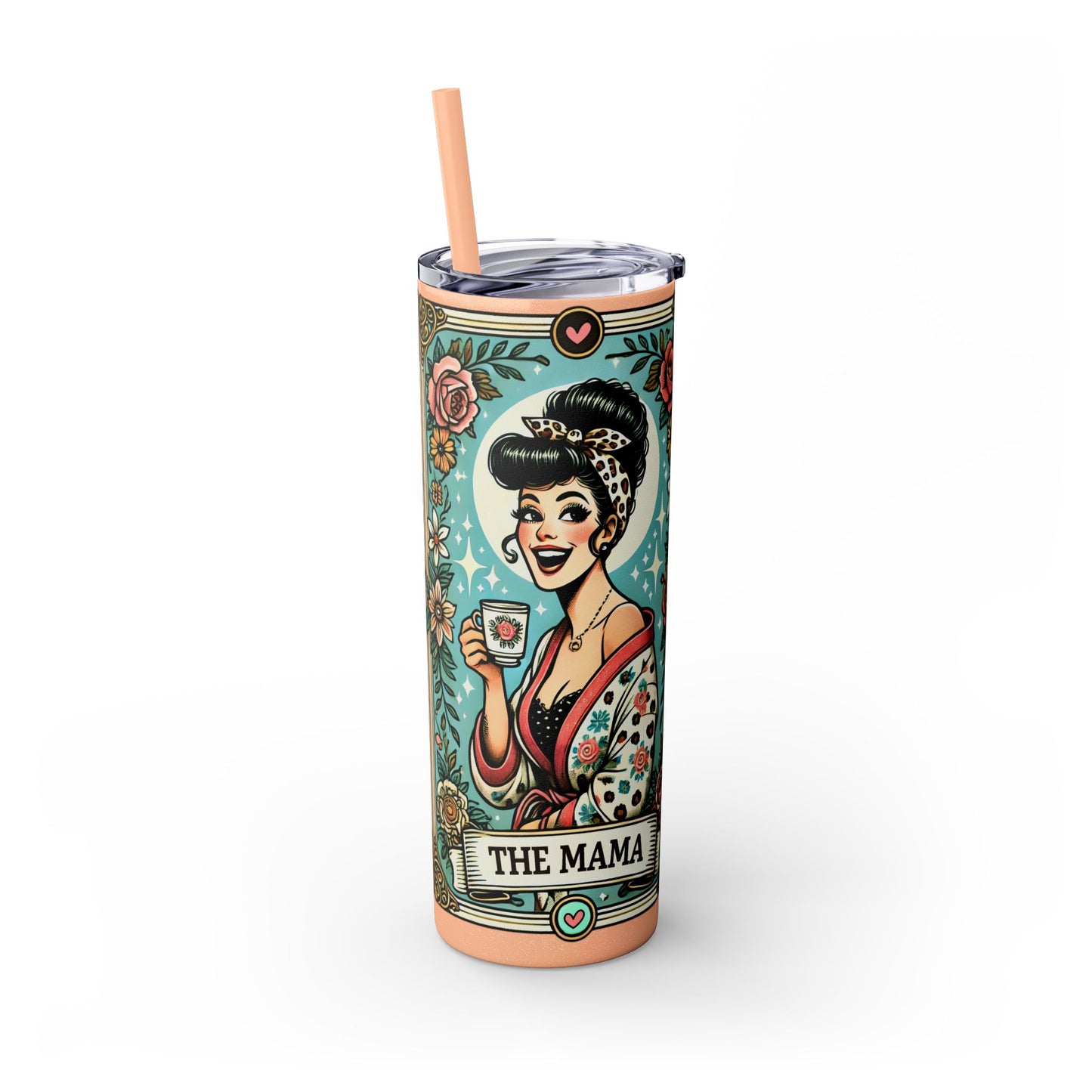 Vintage Floral Mama Skinny Tumbler with Straw | 20oz Stylish Drinkware for Moms