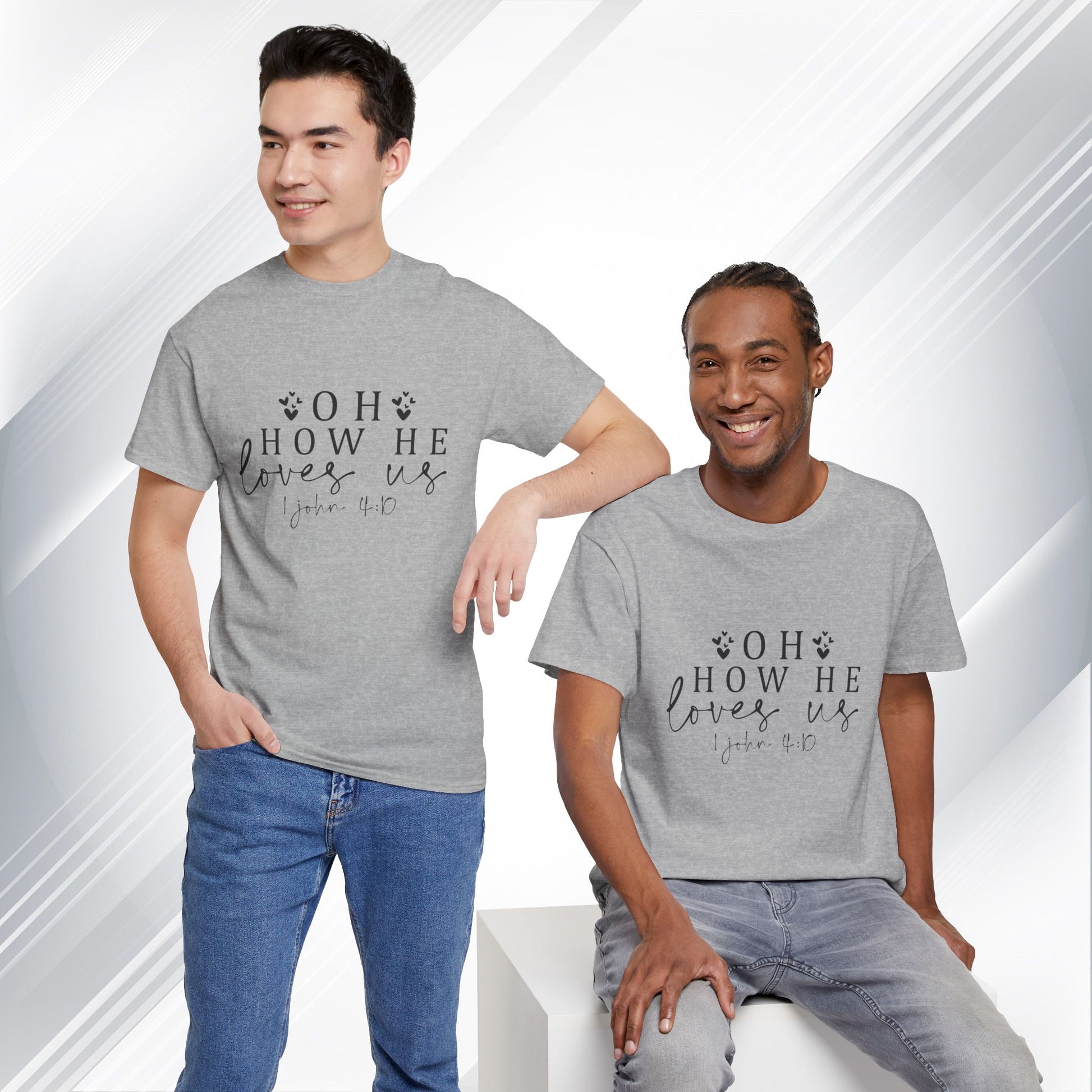 Inspirational Unisex Heavy Cotton Tee - 'Oh How He Loves Us' John 4:10 - GULLYDESIGN