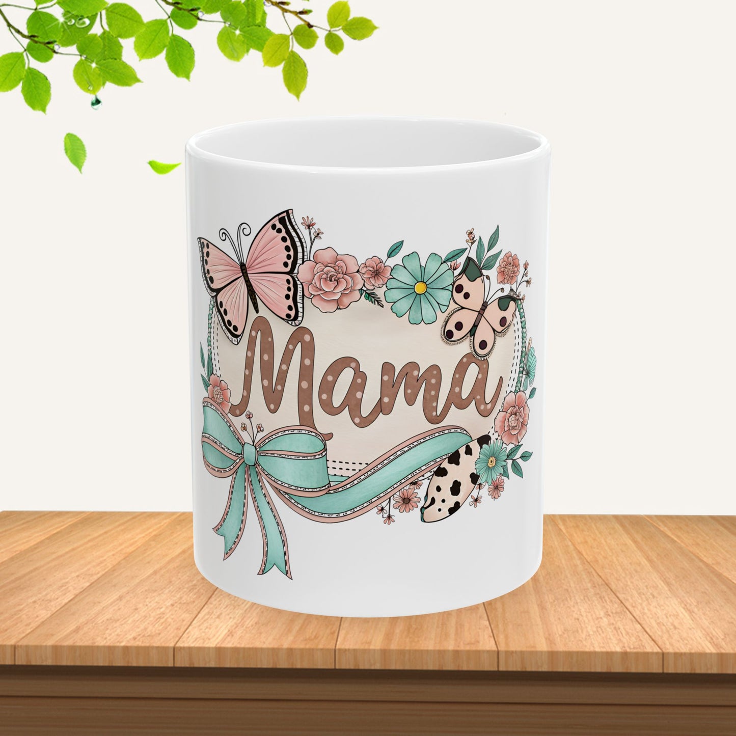 Floral Butterfly Mug for Mama - 11oz & 15oz Ceramic Coffee Cup