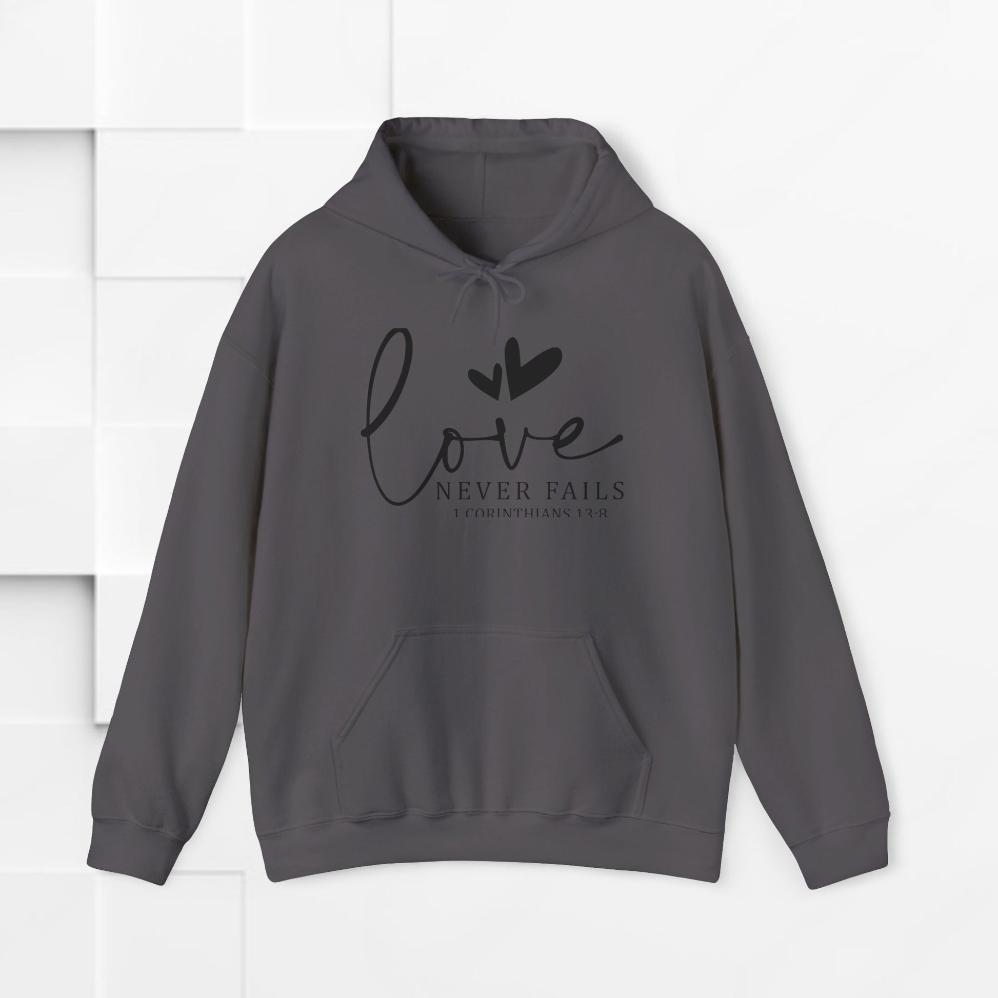 Inspirational Love Sweatshirt - Unisex Heavy Blend™ Hoodie with 1 Corinthians 13:8 - GULLYDESIGN