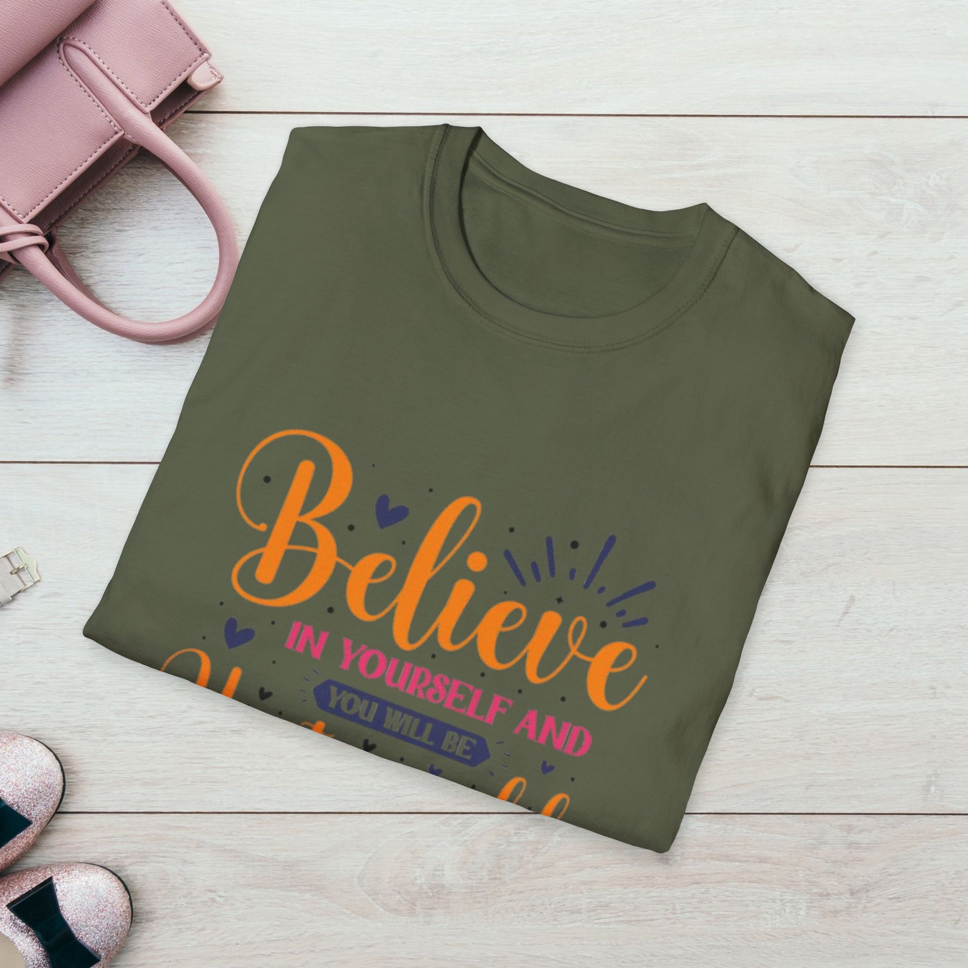Unisex Softstyle T-Shirt - 'Believe in Yourself and You Will Be Unstoppable' Inspirational Tee - GULLYDESIGN