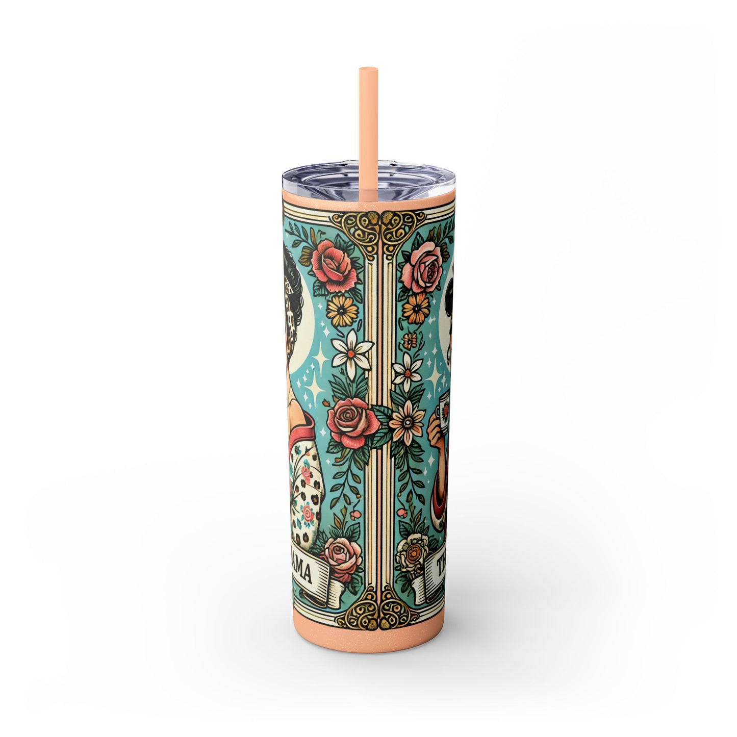 Vintage Floral Mama Skinny Tumbler with Straw | 20oz Stylish Drinkware for Moms