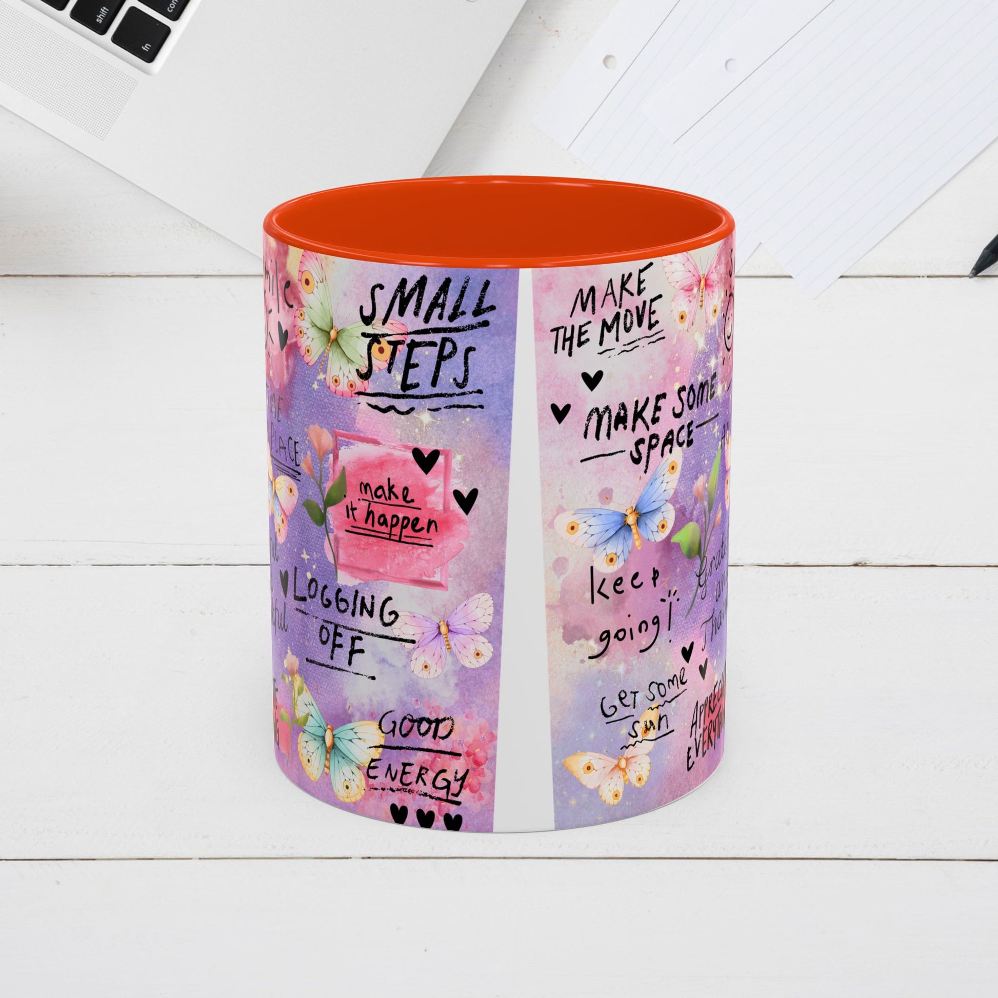Inspirational Grateful and Thankful Butterfly Mug - Colorful 11oz & 15oz Coffee Cup with Motivational Quotes - GULLYDESIGN