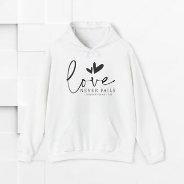 Inspirational Love Sweatshirt - Unisex Heavy Blend™ Hoodie with 1 Corinthians 13:8 - GULLYDESIGN