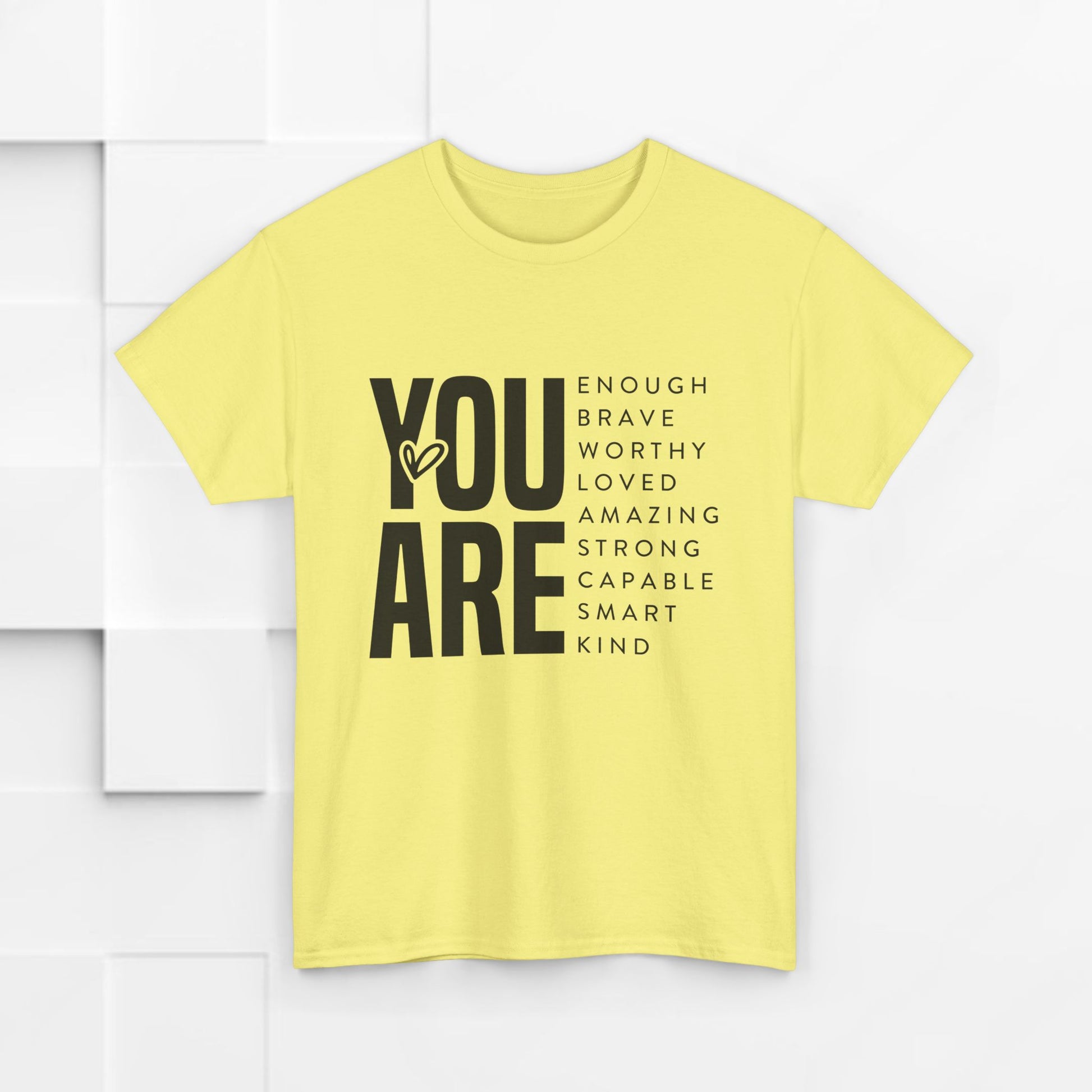 You Are Enough Unisex Heavy Cotton Tee | Inspirational Graphic Tee for Self-Love and Positivity - GULLYDESIGN