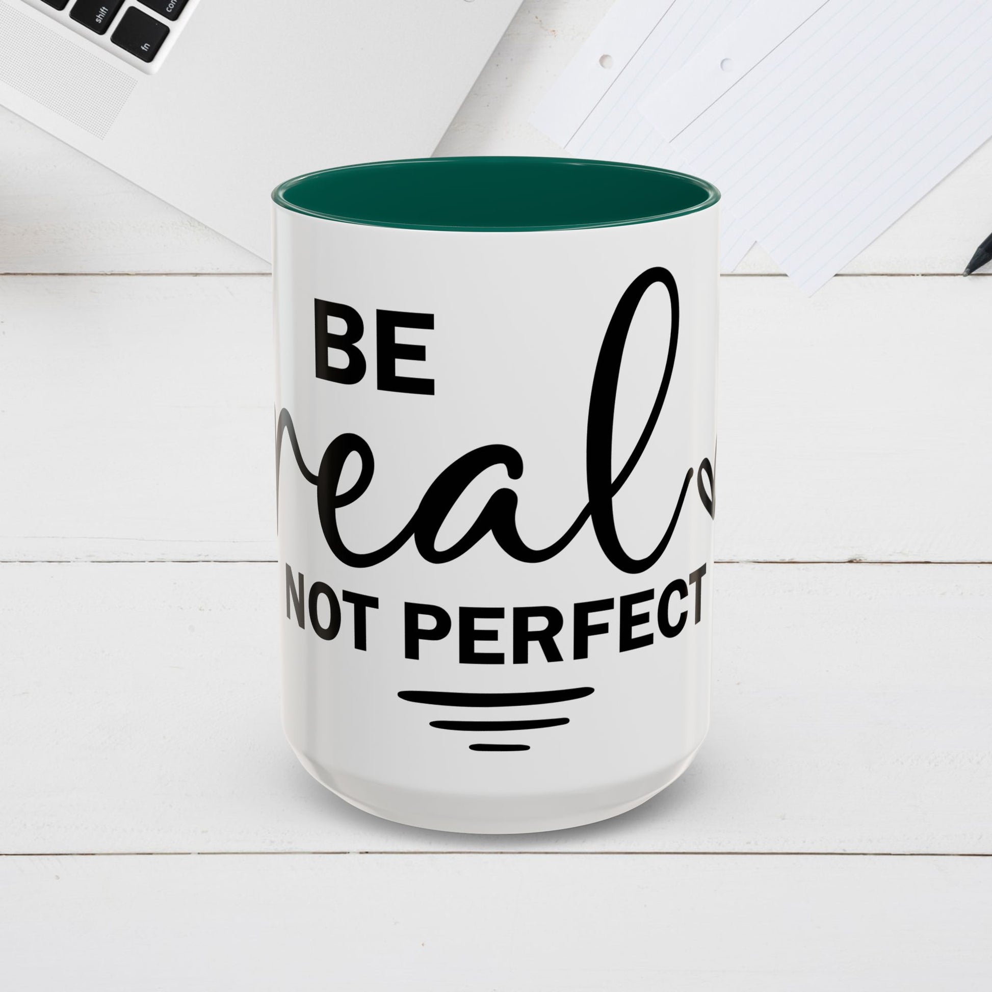 Inspirational Coffee Mug - "Be Real Not Perfect" - Colorful 11oz & 15oz Designs - GULLYDESIGN