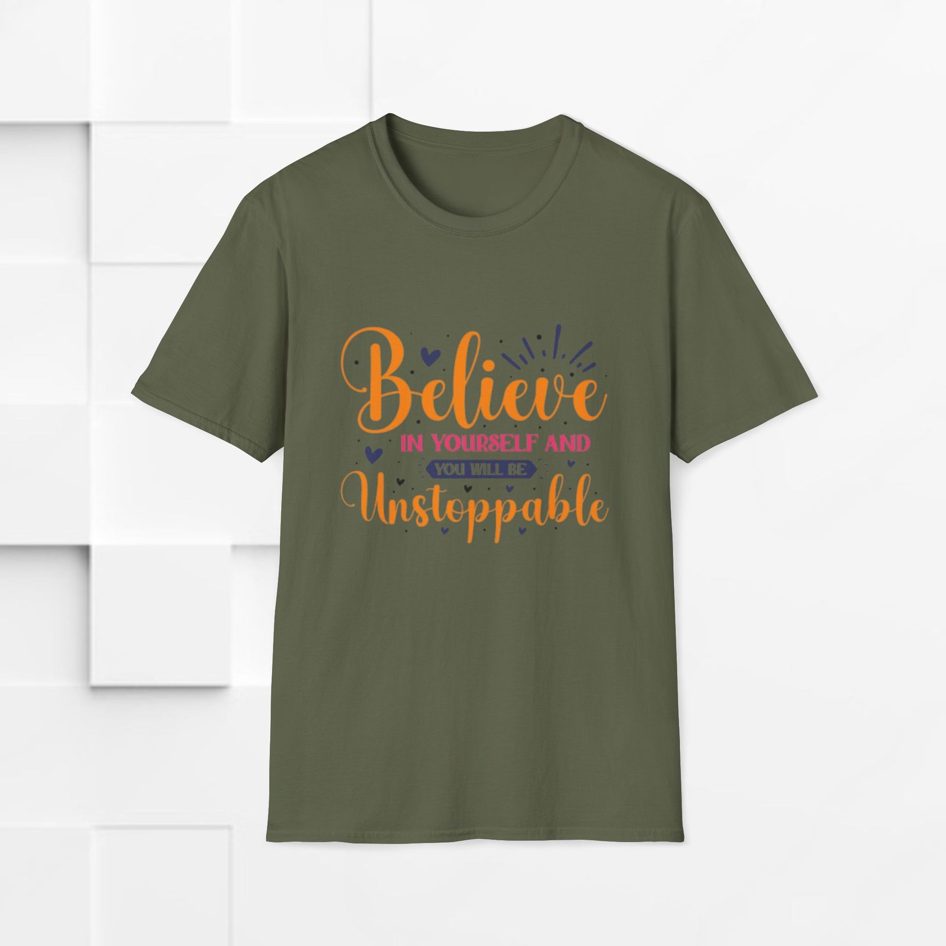 Unisex Softstyle T-Shirt - 'Believe in Yourself and You Will Be Unstoppable' Inspirational Tee - GULLYDESIGN