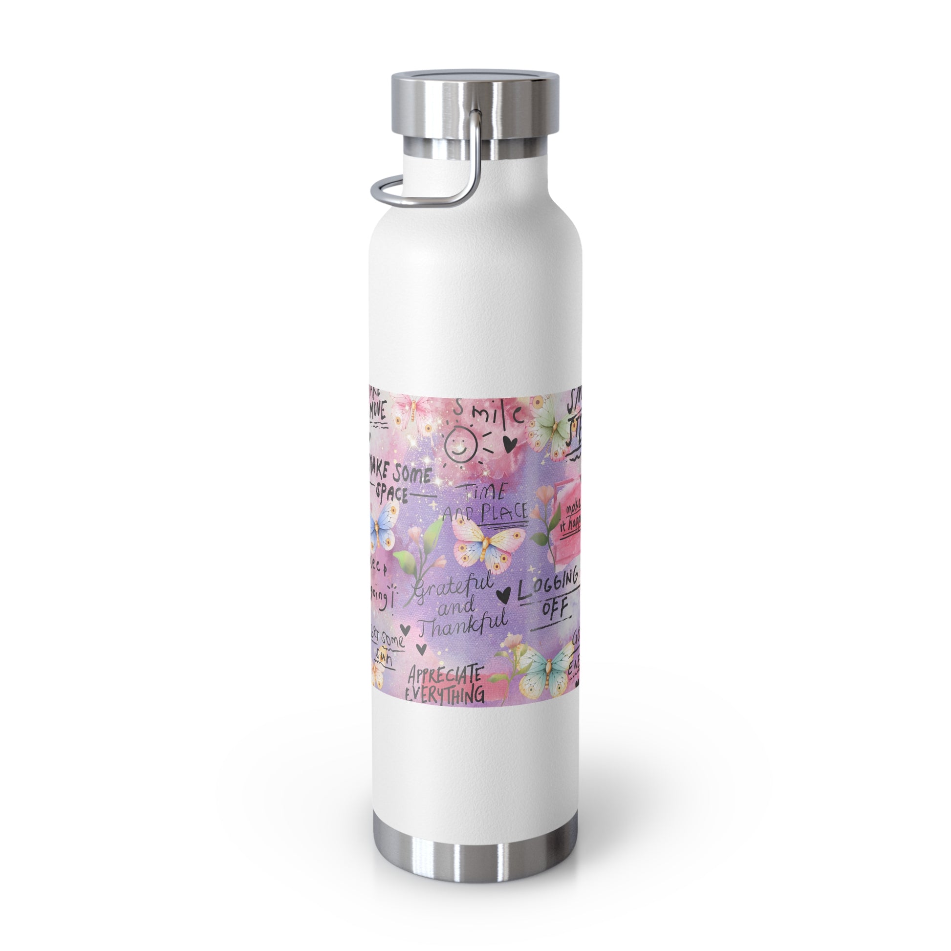 Inspirational Copper Insulated Water Bottle - 22oz - Motivational Quotes & Colorful Design - GULLYDESIGN