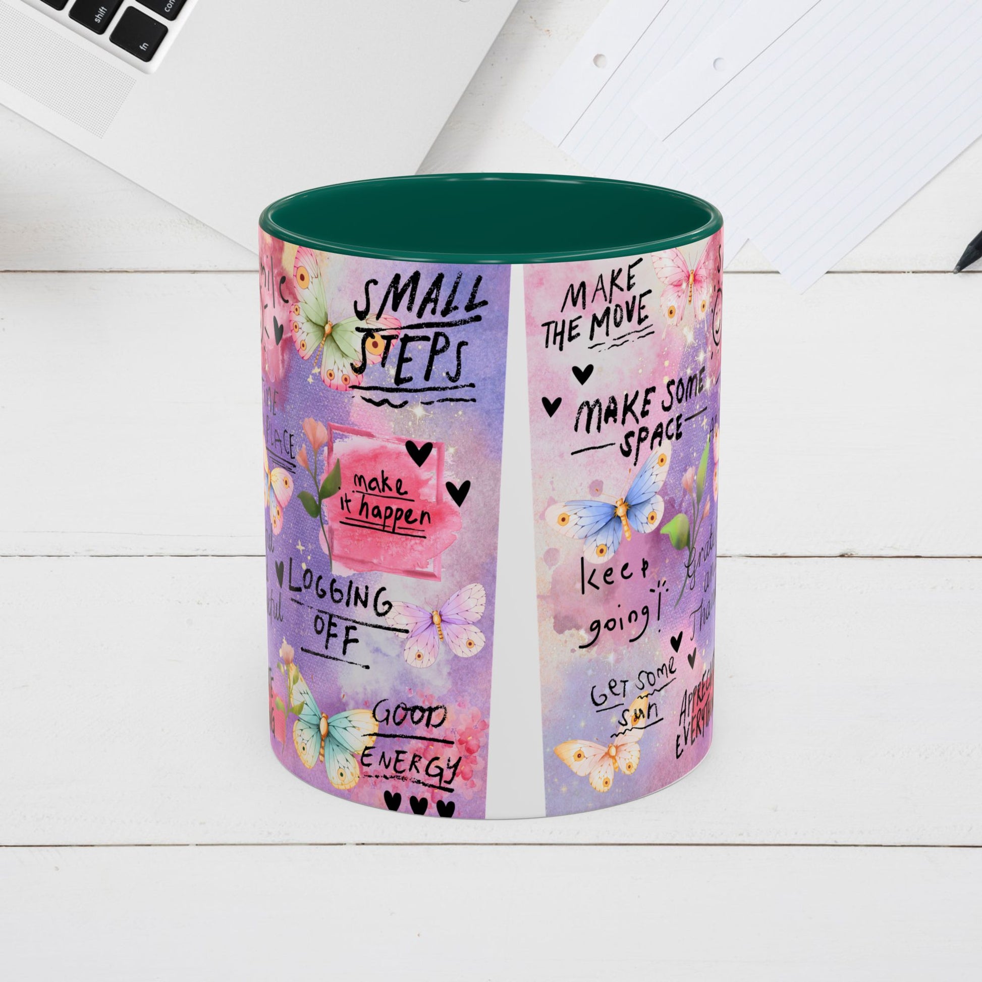Inspirational Grateful and Thankful Butterfly Mug - Colorful 11oz & 15oz Coffee Cup with Motivational Quotes - GULLYDESIGN