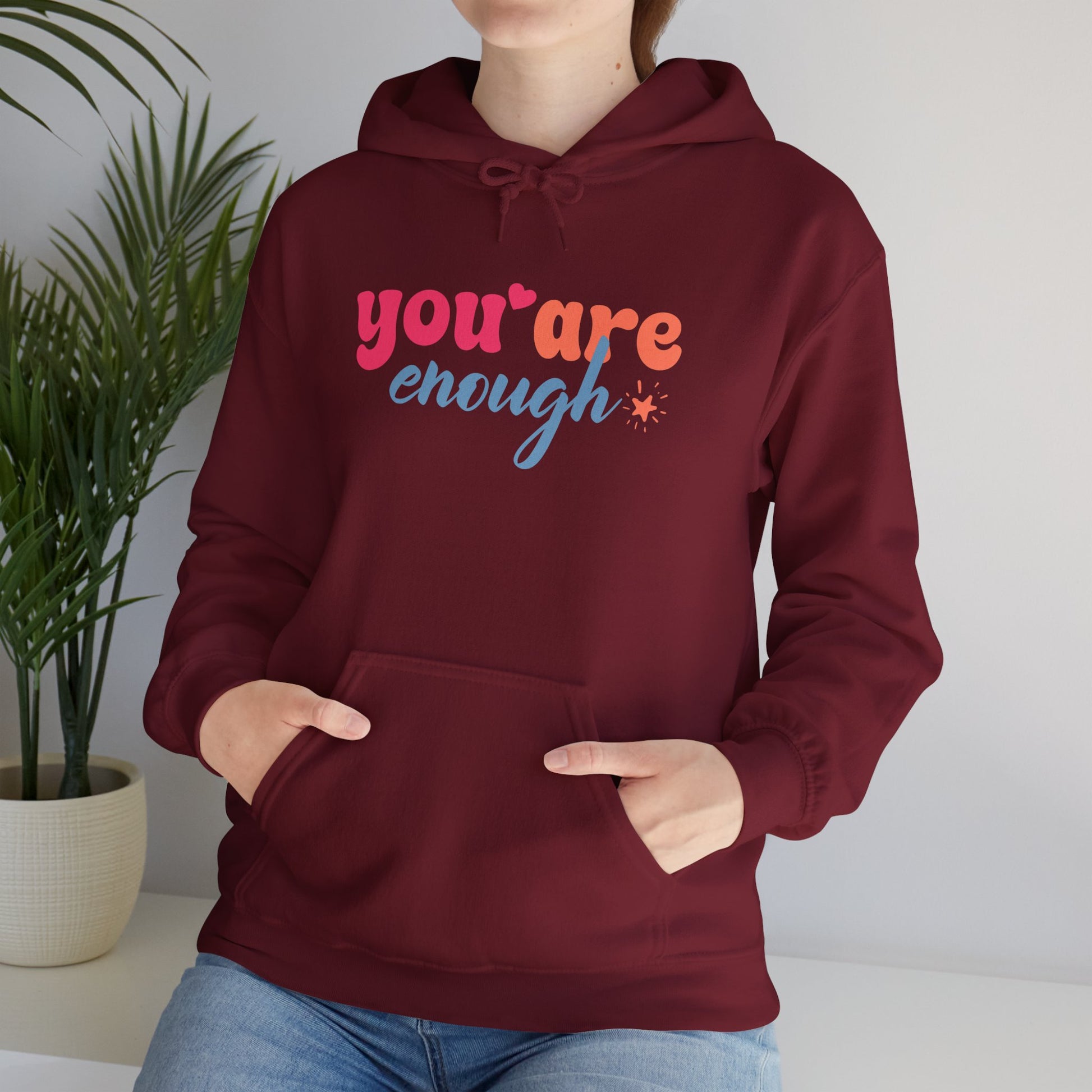 Inspirational Unisex Hoodie - 'You Are Enough' Motivational Sweatshirt for Self-Love & Positivity - GULLYDESIGN