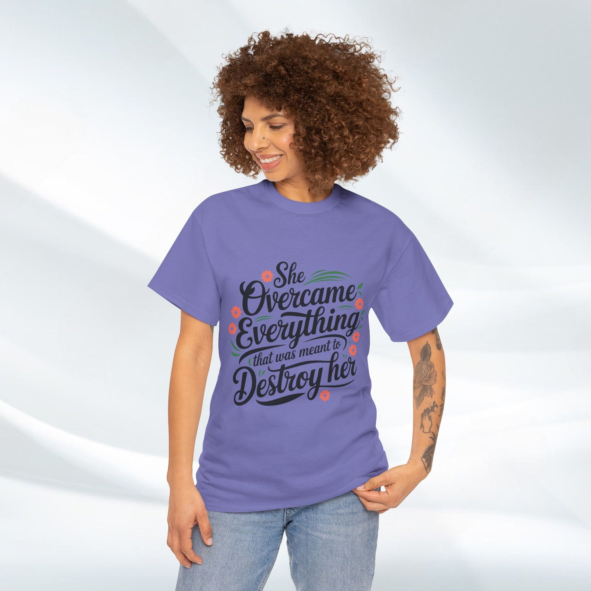 Empowering Women's Quote Unisex Heavy Cotton Tee - 'She Overcame Everything' - GULLYDESIGN