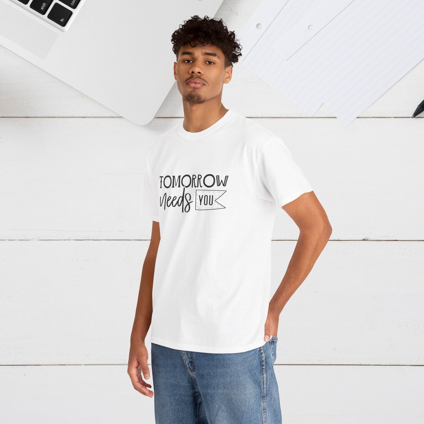 Inspirational Unisex Heavy Cotton Tee - 'Tomorrow Needs You'