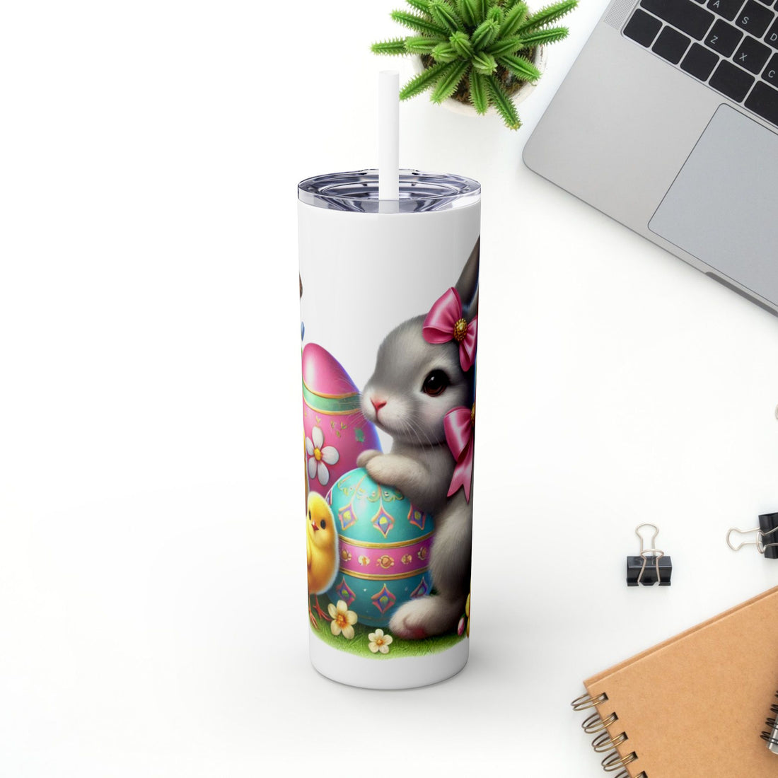 Easter Bunny & Chick Skinny Tumbler with Straw - 20oz, Cute Spring Travel Mug - GULLYDESIGN