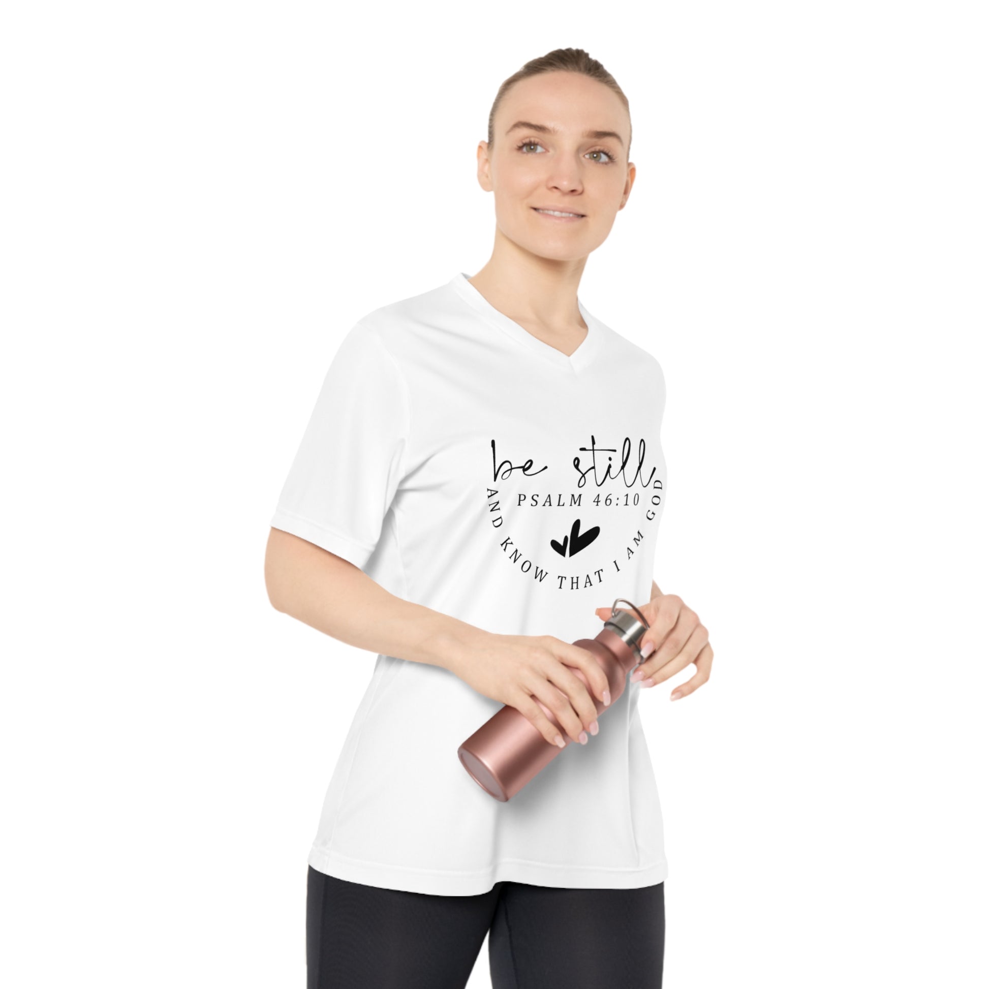 Be Still Psalm 46:10 Women's Performance V-Neck T-Shirt - GULLYDESIGN