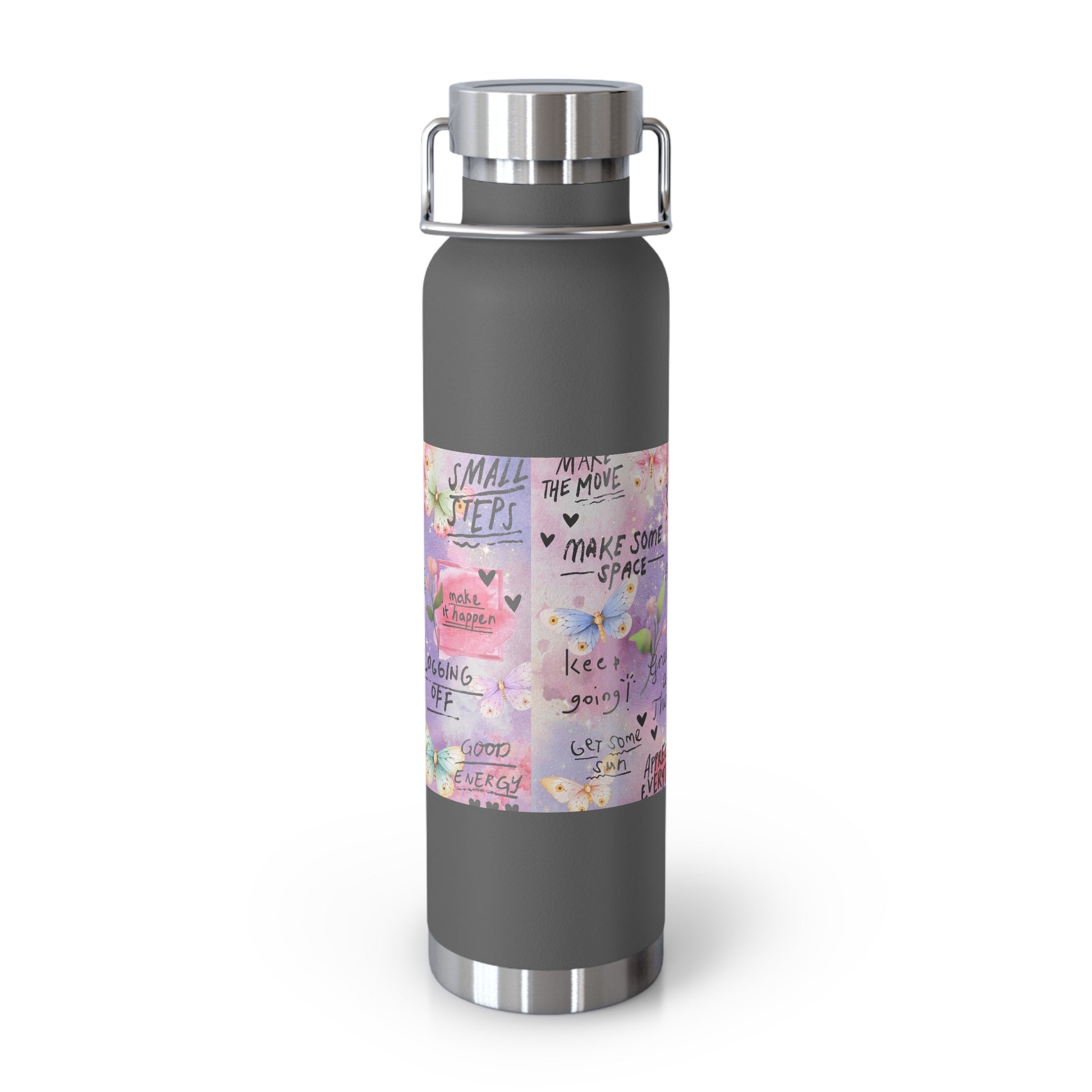 Inspirational Copper Insulated Water Bottle - 22oz - Motivational Quotes & Colorful Design - GULLYDESIGN
