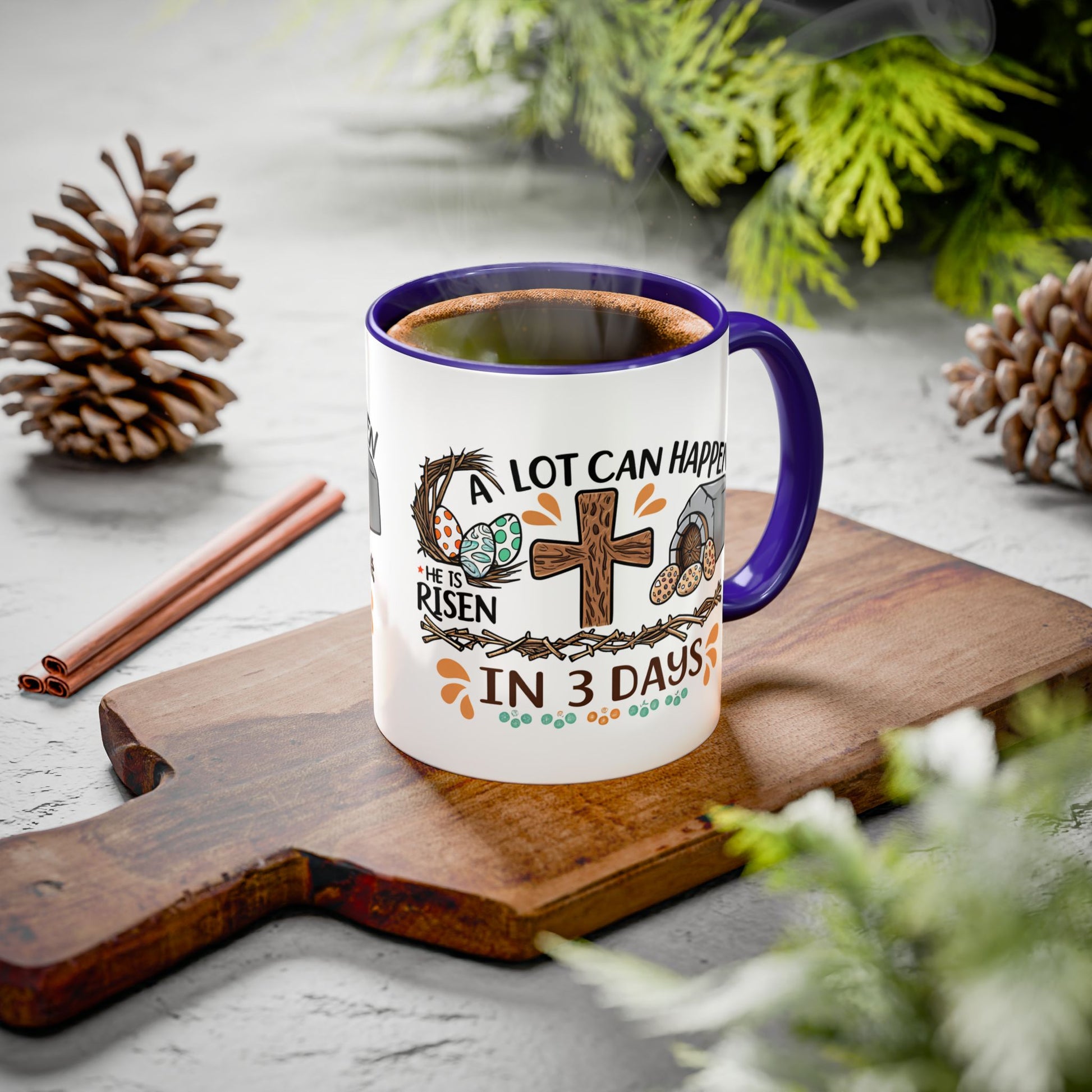 Inspirational Easter Mug - "A Lot Can Happen in 3 Days" - Colorful 11oz & 15oz Coffee Cup - GULLYDESIGN