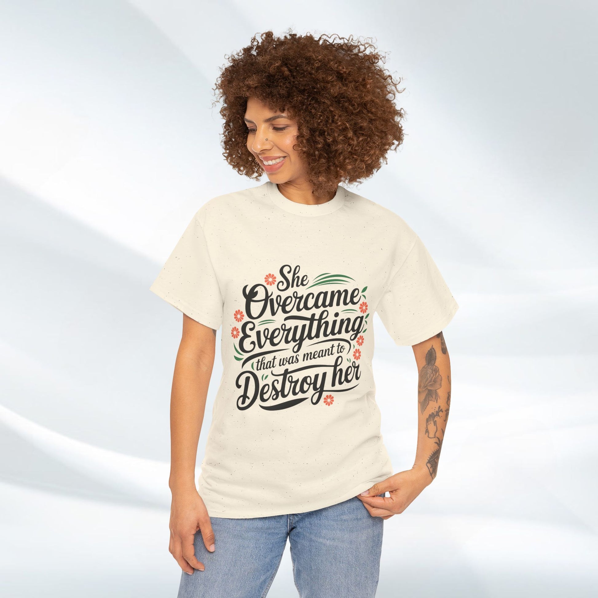 Empowering Women's Quote Unisex Heavy Cotton Tee - 'She Overcame Everything' - GULLYDESIGN