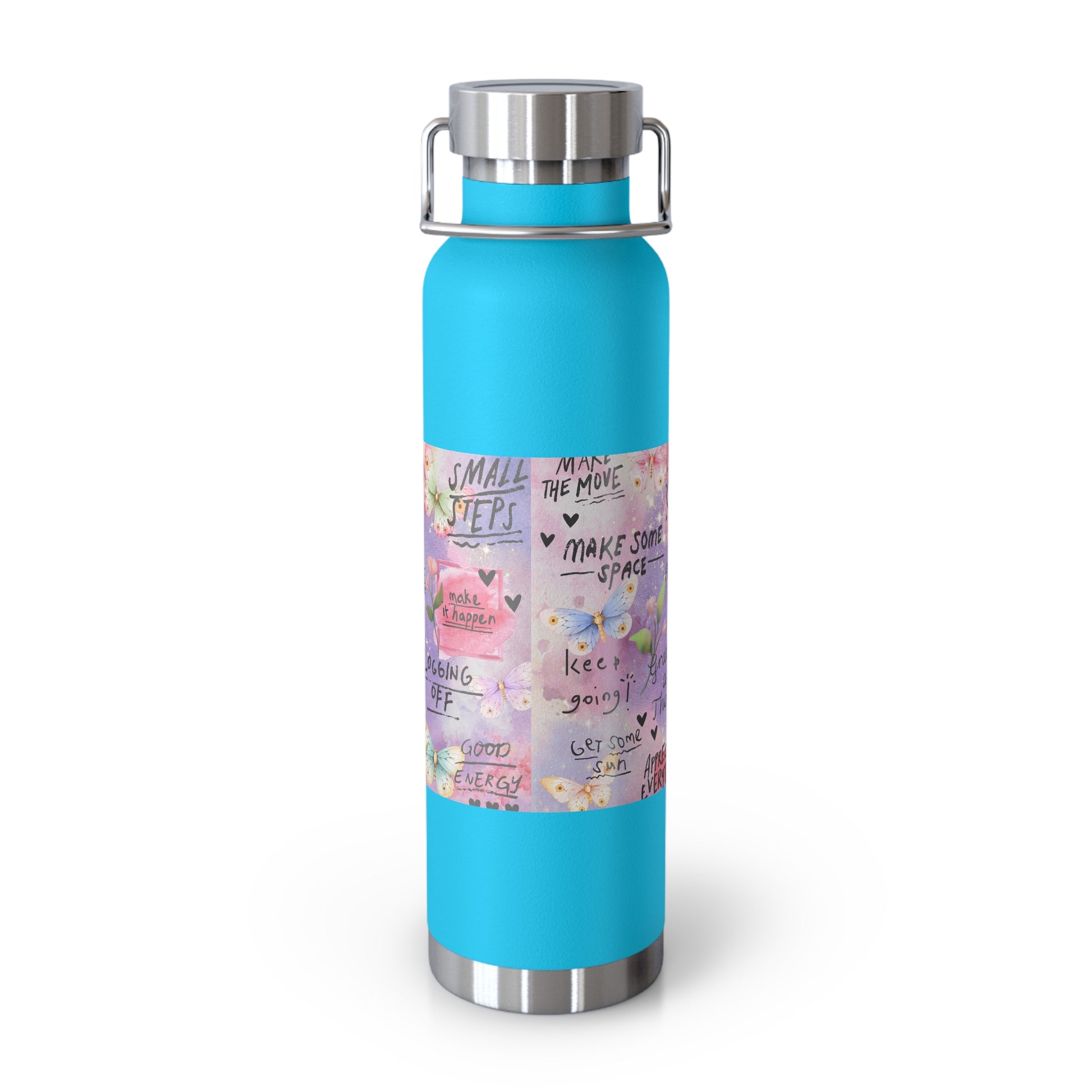 Inspirational Copper Insulated Water Bottle - 22oz - Motivational Quotes & Colorful Design - GULLYDESIGN