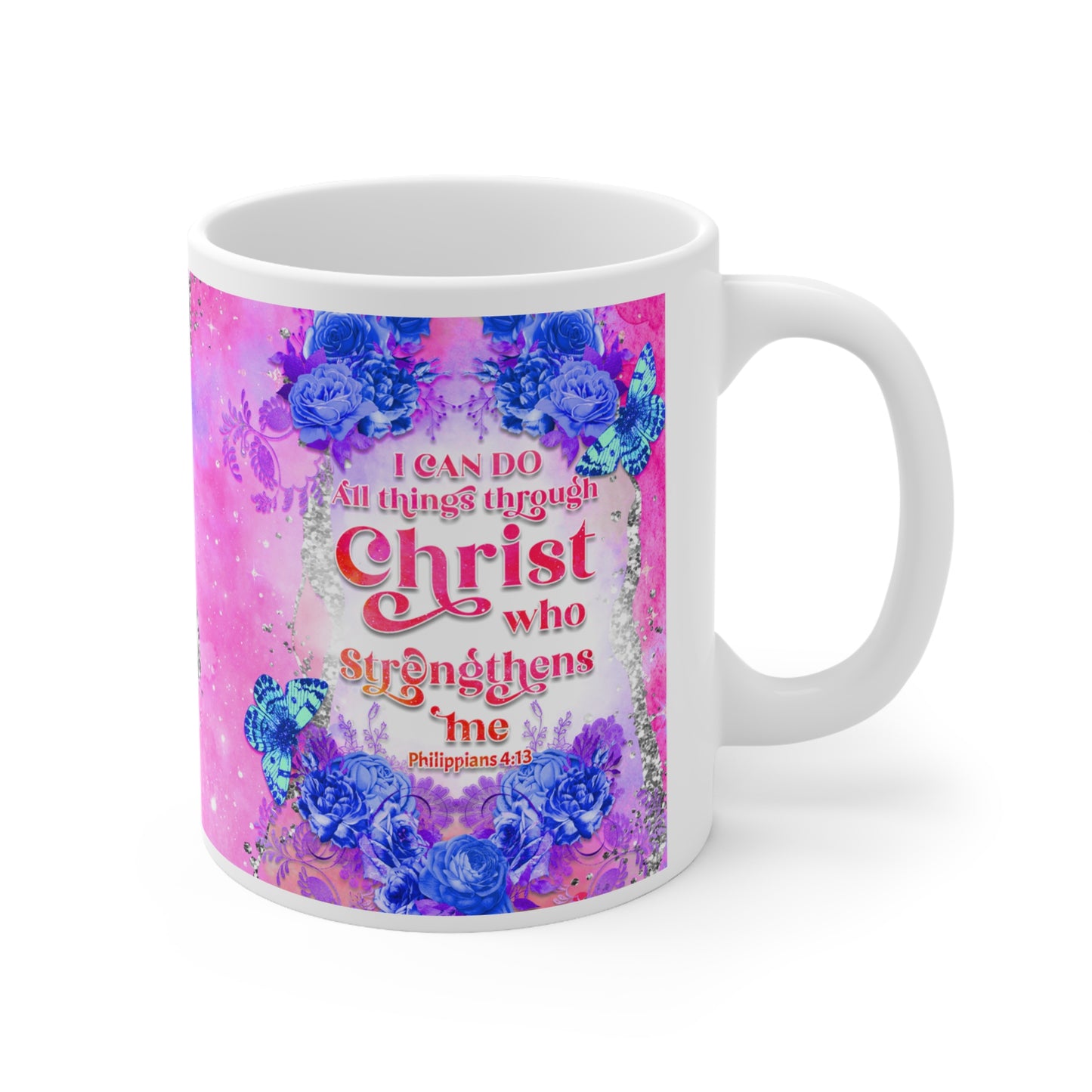 Inspirational Christian Mug - "I Can Do All Things Through Christ" - 11oz White Ceramic - GULLYDESIGN