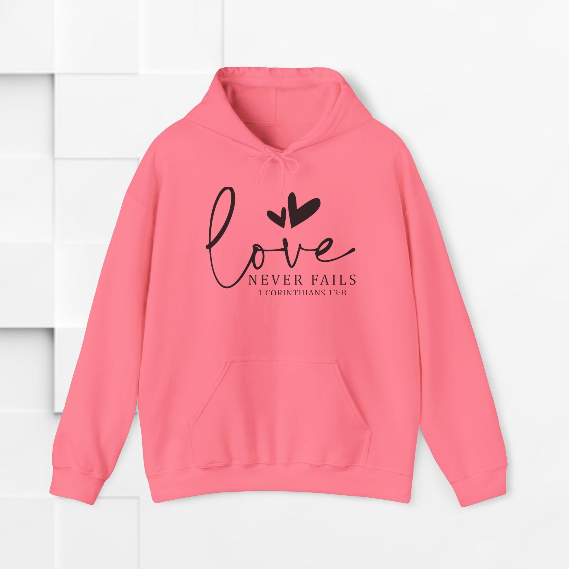 Inspirational Love Sweatshirt - Unisex Heavy Blend™ Hoodie with 1 Corinthians 13:8 - GULLYDESIGN