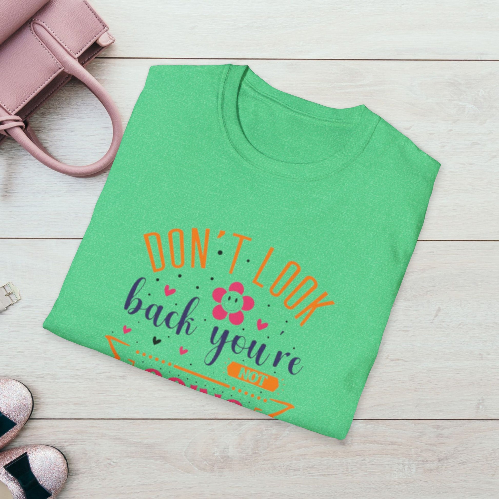 Inspirational Unisex Softstyle T-Shirt - 'Don't Look Back You're Not Going That Way' - Motivational Apparel for Everyday Wear - GULLYDESIGN