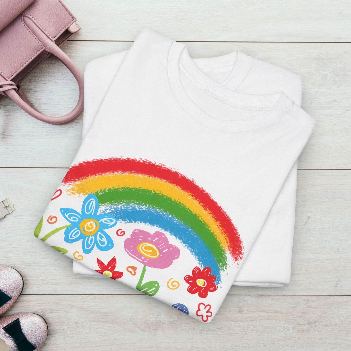 Unisex Heavy Cotton Tee - "It's Okay to Be Different" Rainbow Floral Design - Celebrate Individuality