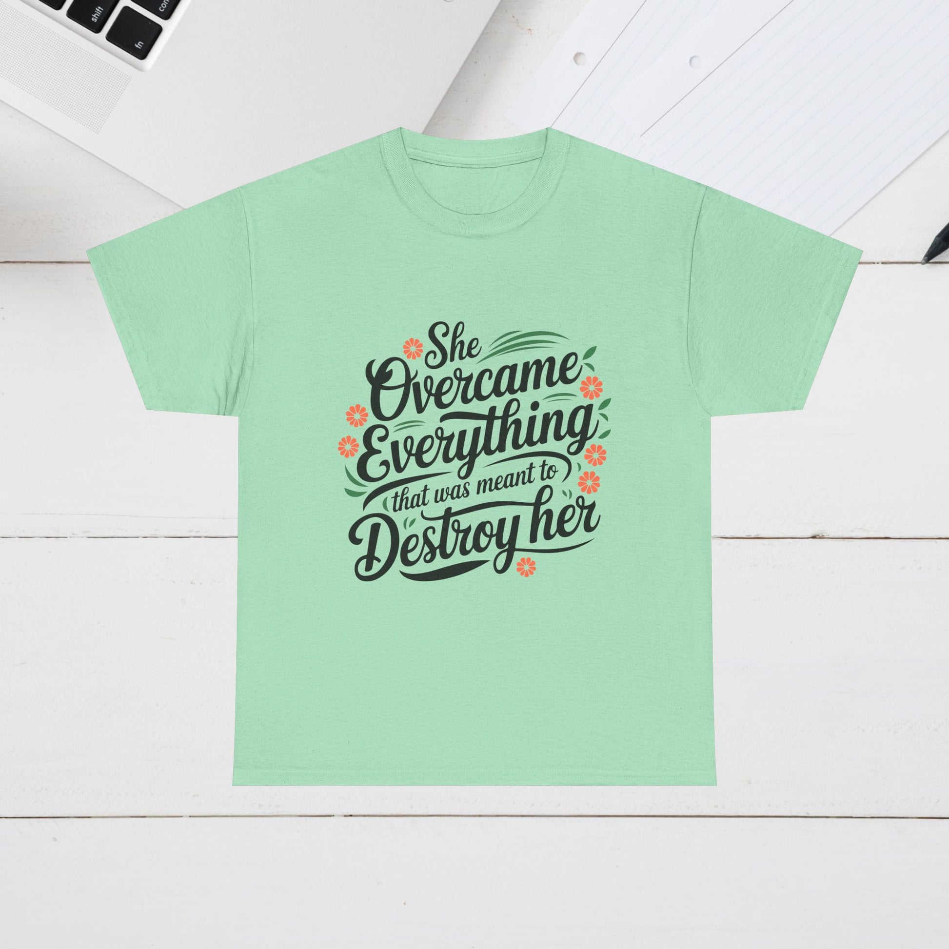 Empowering Women's Quote Unisex Heavy Cotton Tee - 'She Overcame Everything' - GULLYDESIGN