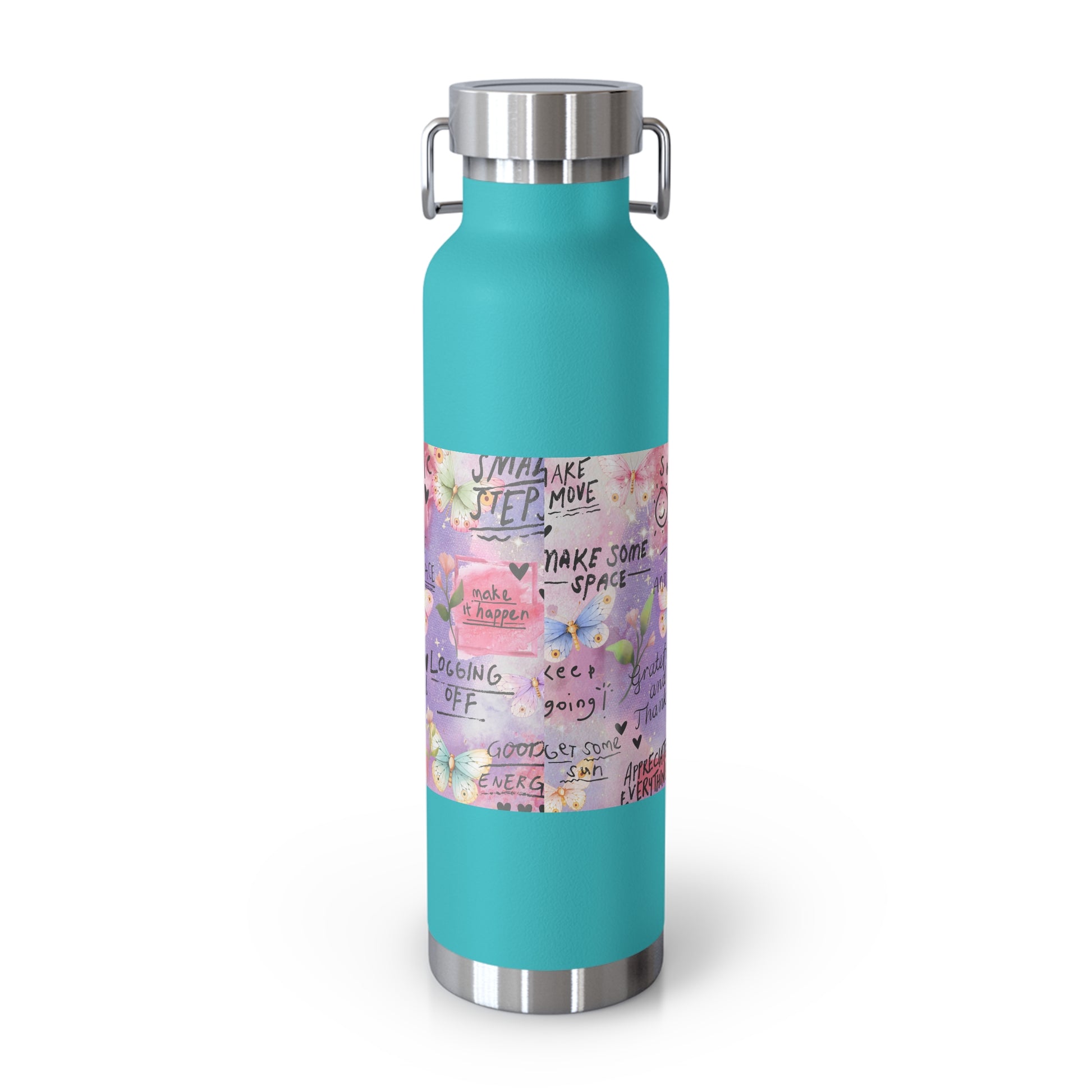 Inspirational Copper Insulated Water Bottle - 22oz - Motivational Quotes & Colorful Design - GULLYDESIGN