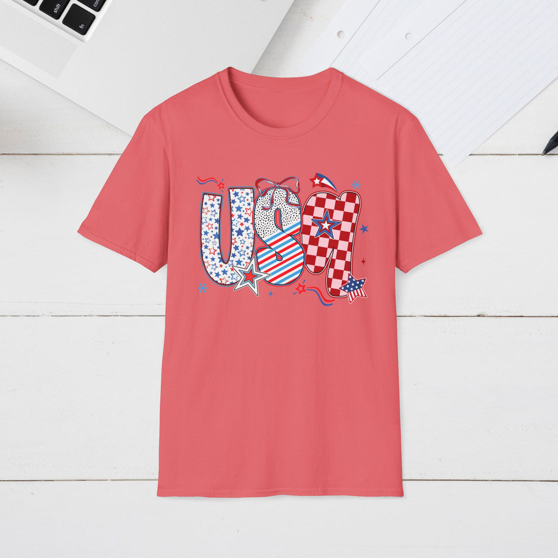 Patriotic USA Unisex Softstyle T-Shirt - Perfect for Independence Day Celebrations