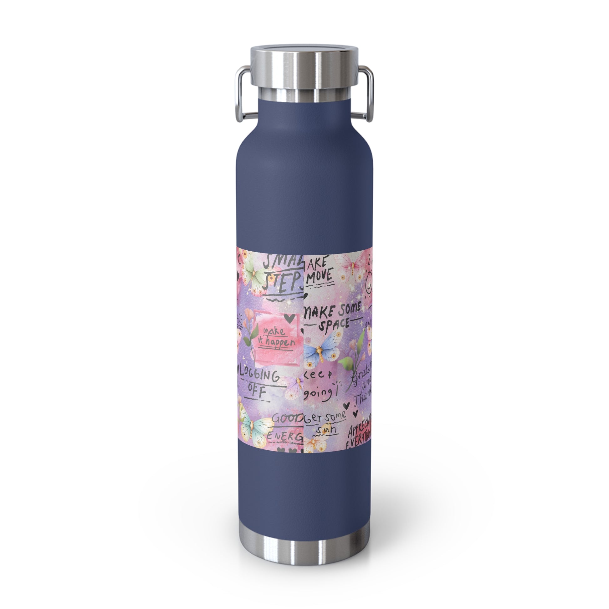 Inspirational Copper Insulated Water Bottle - 22oz - Motivational Quotes & Colorful Design - GULLYDESIGN