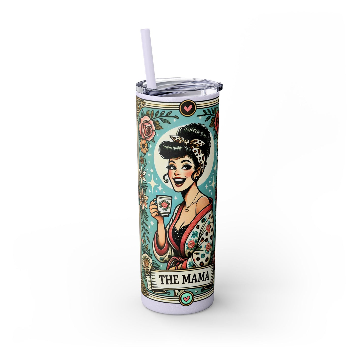 Vintage Floral Mama Skinny Tumbler with Straw | 20oz Stylish Drinkware for Moms