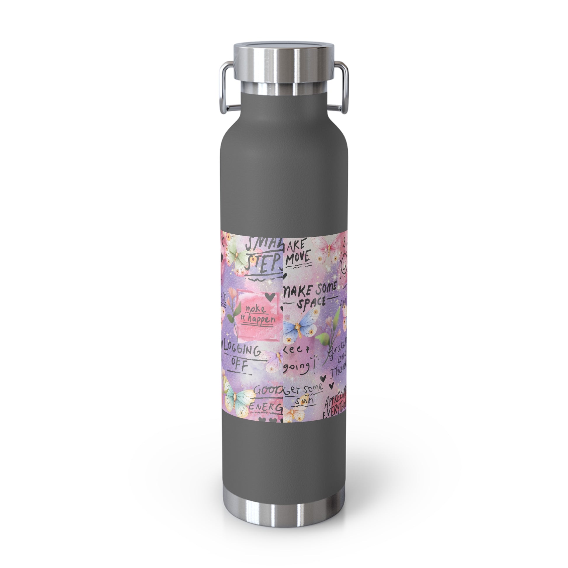 Inspirational Copper Insulated Water Bottle - 22oz - Motivational Quotes & Colorful Design - GULLYDESIGN