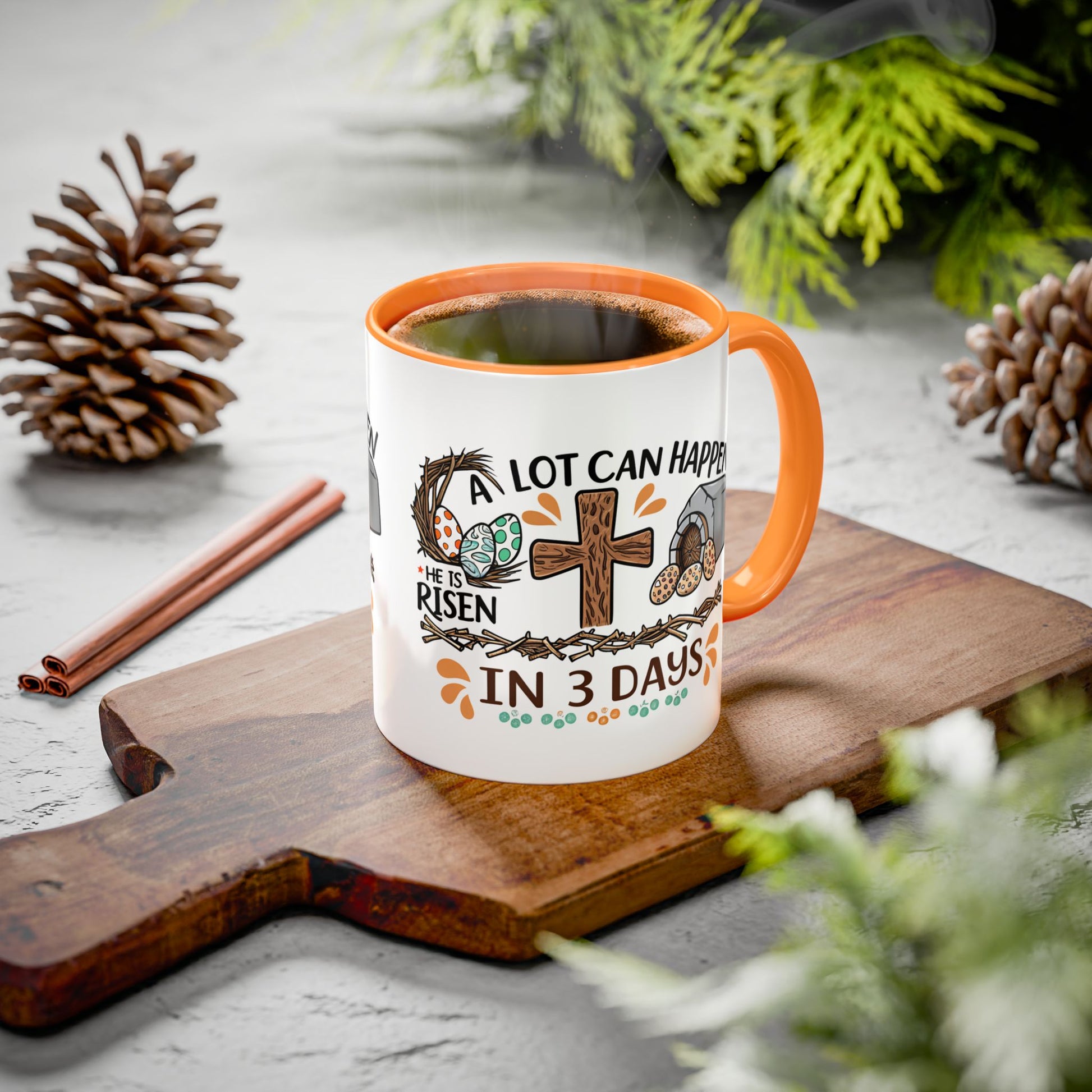 Inspirational Easter Mug - "A Lot Can Happen in 3 Days" - Colorful 11oz & 15oz Coffee Cup - GULLYDESIGN