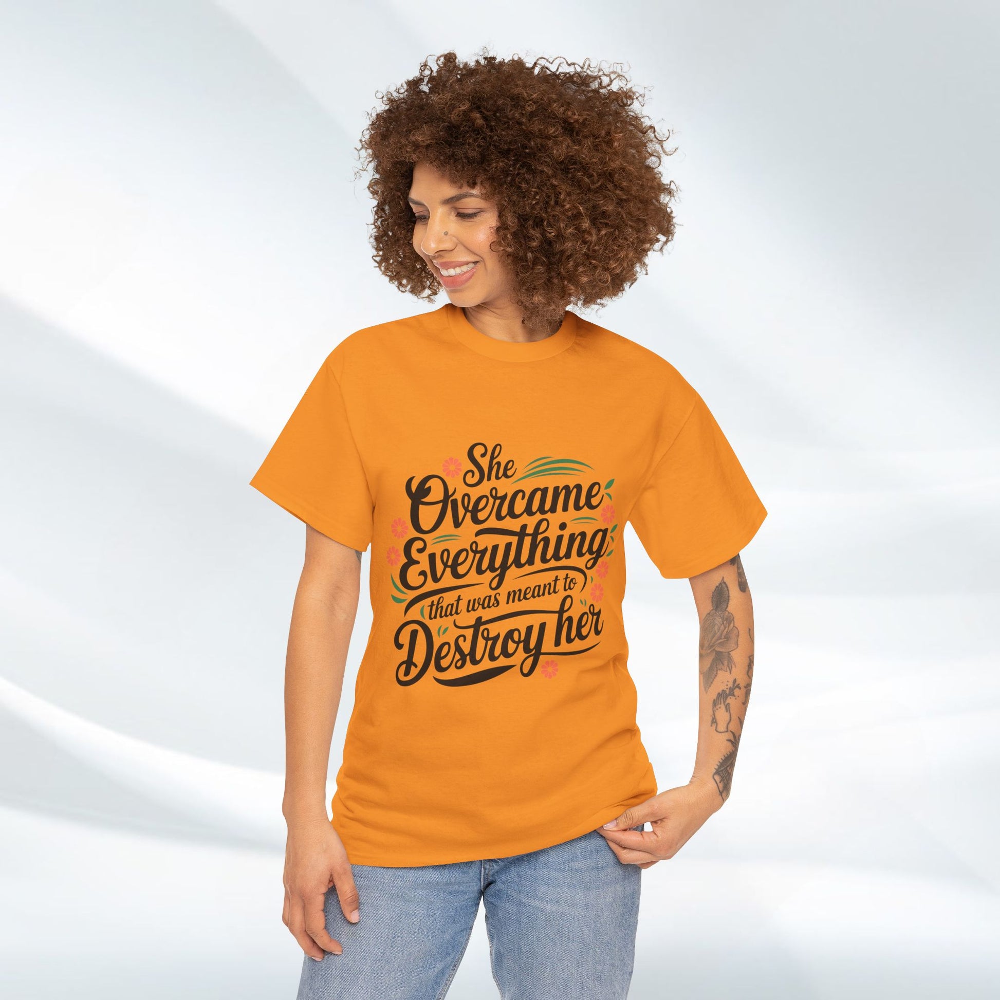 Empowering Women's Quote Unisex Heavy Cotton Tee - 'She Overcame Everything' - GULLYDESIGN
