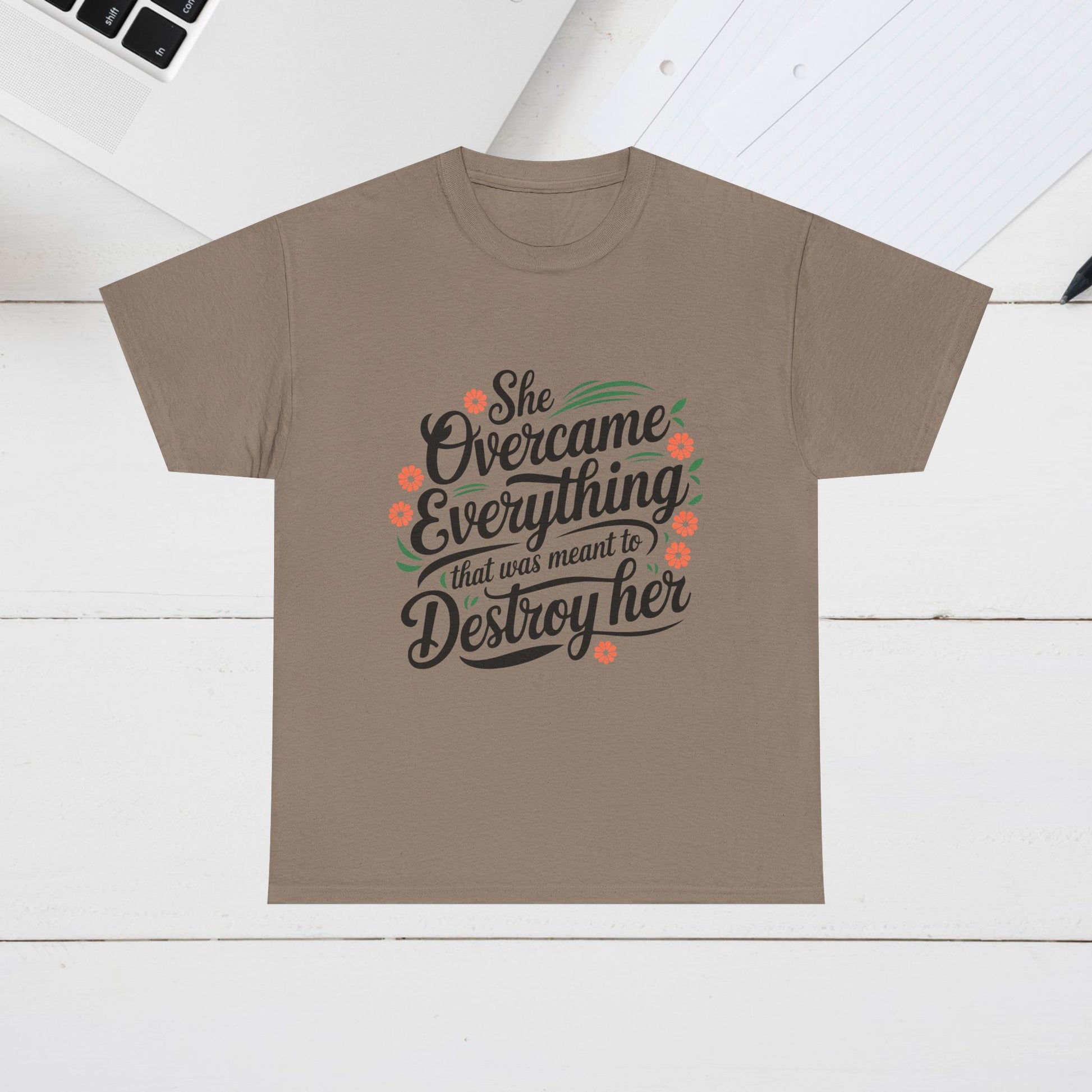 Empowering Women's Quote Unisex Heavy Cotton Tee - 'She Overcame Everything' - GULLYDESIGN