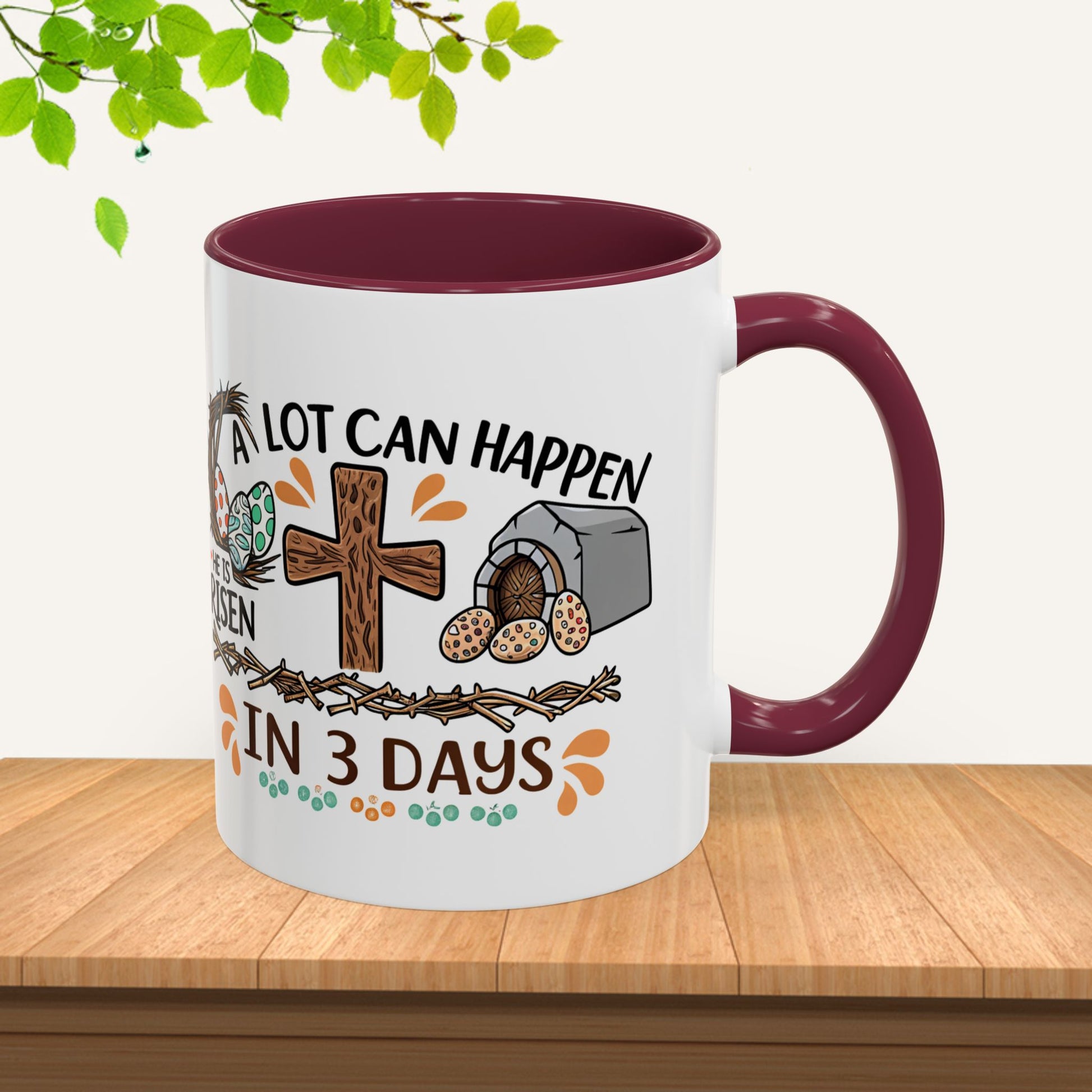 Inspirational Easter Mug - "A Lot Can Happen in 3 Days" - Colorful 11oz & 15oz Coffee Cup - GULLYDESIGN