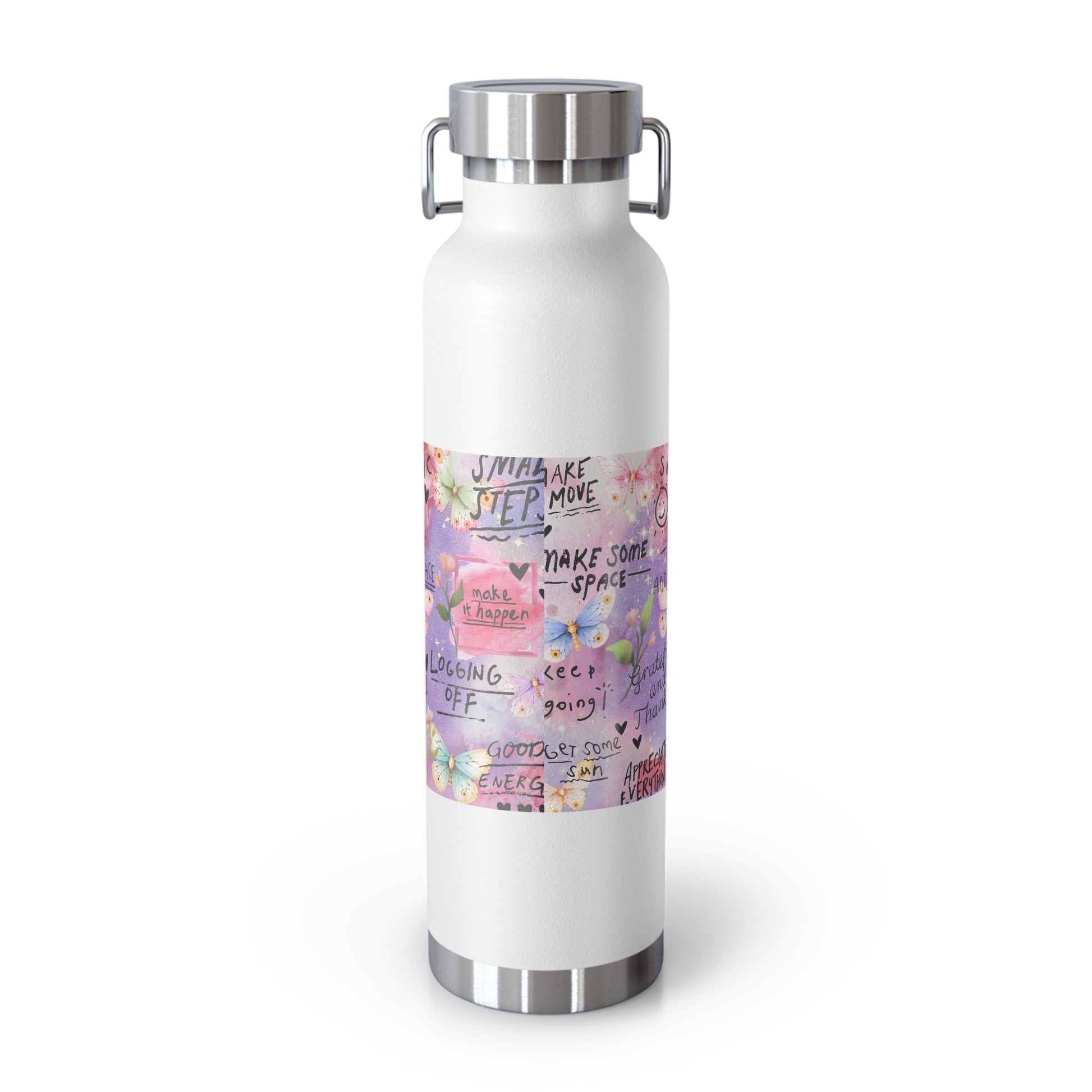 Inspirational Copper Insulated Water Bottle - 22oz - Motivational Quotes & Colorful Design - GULLYDESIGN