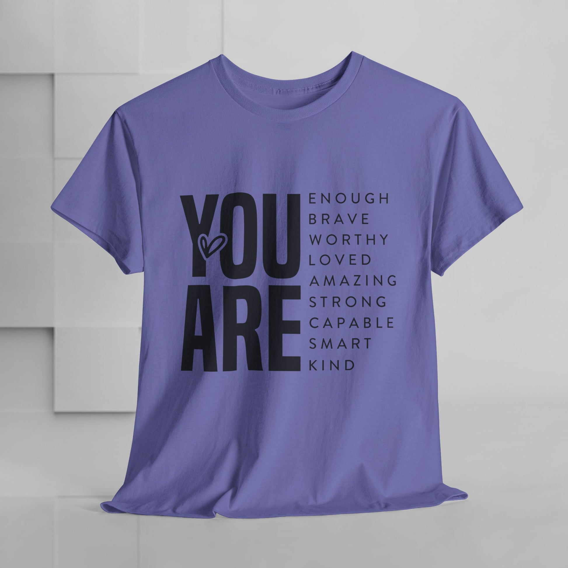 You Are Enough Unisex Heavy Cotton Tee | Inspirational Graphic Tee for Self-Love and Positivity - GULLYDESIGN
