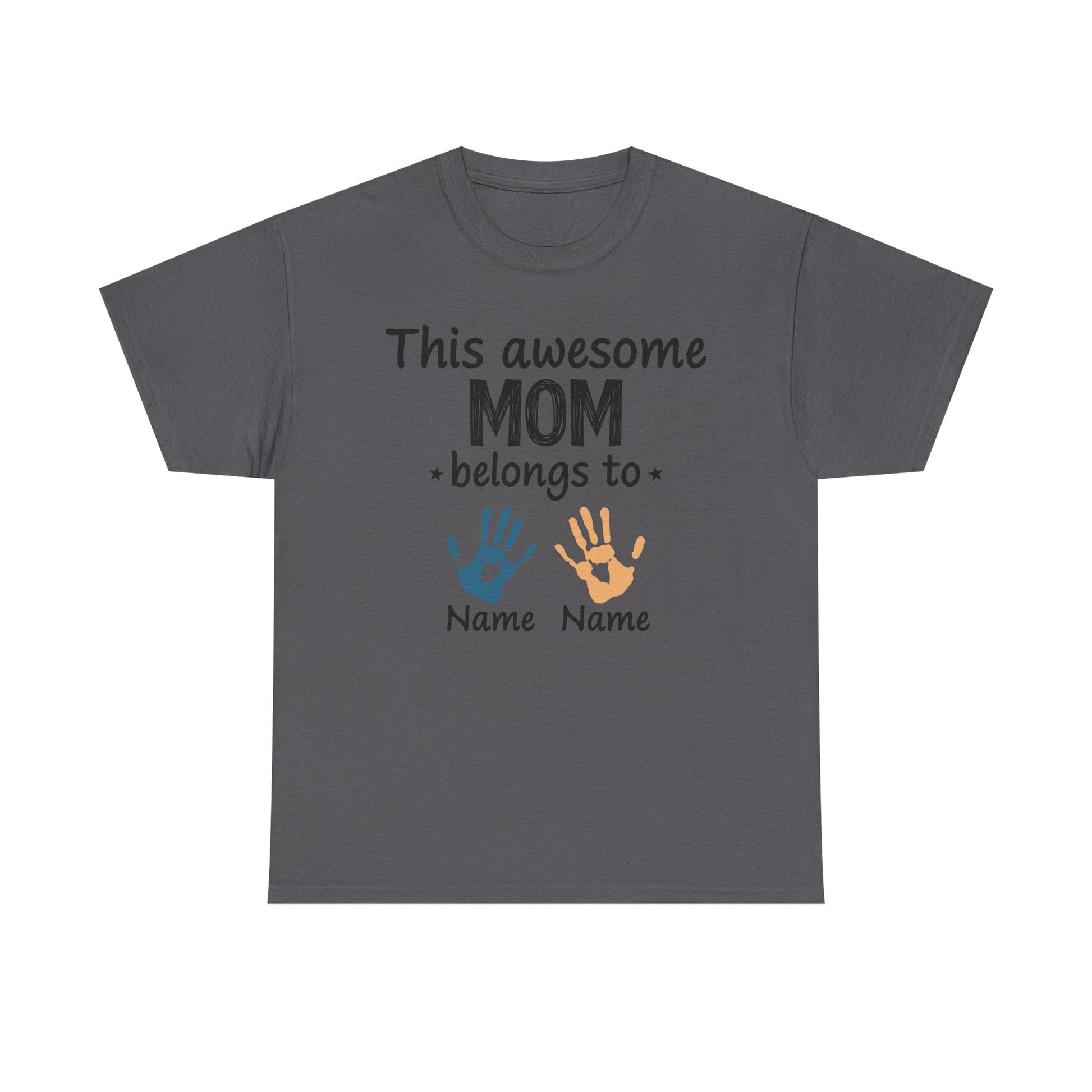 Custom "This Awesome MOM Belongs To" Unisex Heavy Cotton Tee - Perfect Gift for Mother's Day and Family Celebrations - GULLYDESIGN