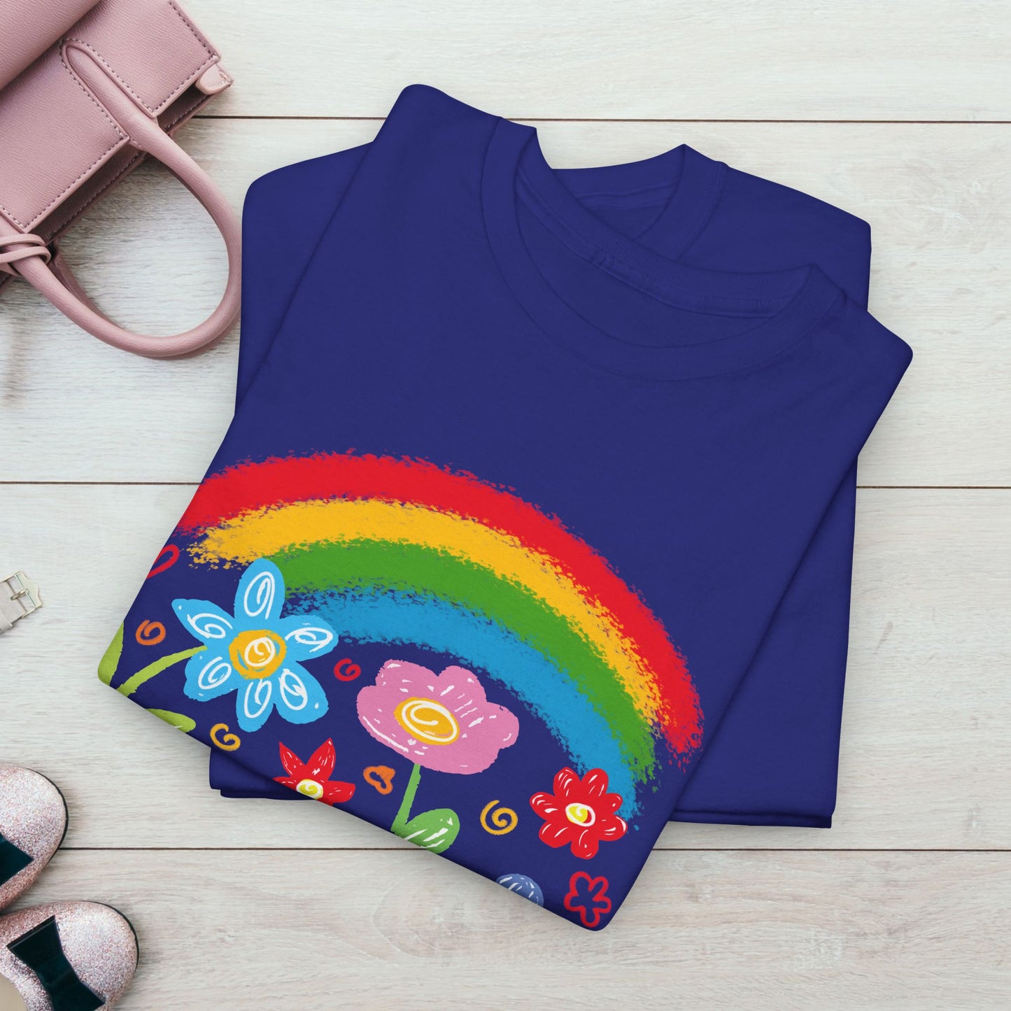 Unisex Heavy Cotton Tee - "It's Okay to Be Different" Rainbow Floral Design - Celebrate Individuality