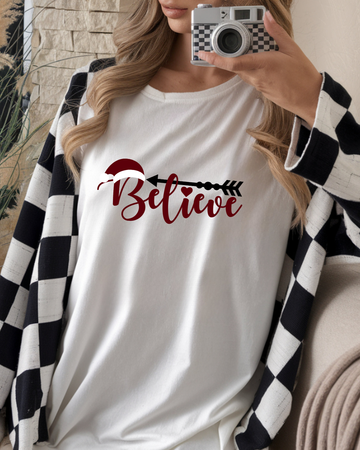 Santa Believe” Christmas T-Shirt – Festive Holiday Graphic Tee