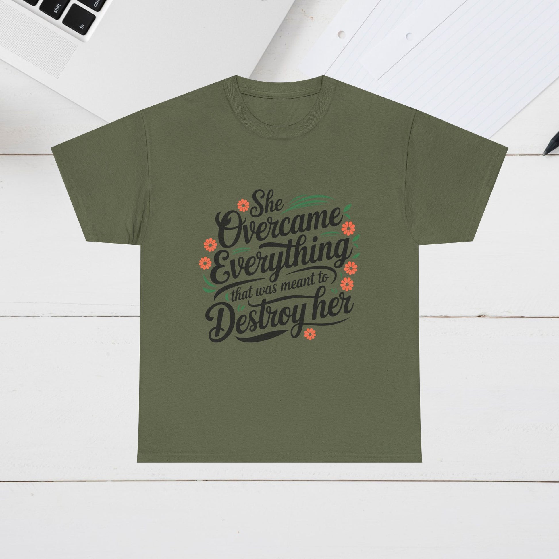 Empowering Women's Quote Unisex Heavy Cotton Tee - 'She Overcame Everything' - GULLYDESIGN