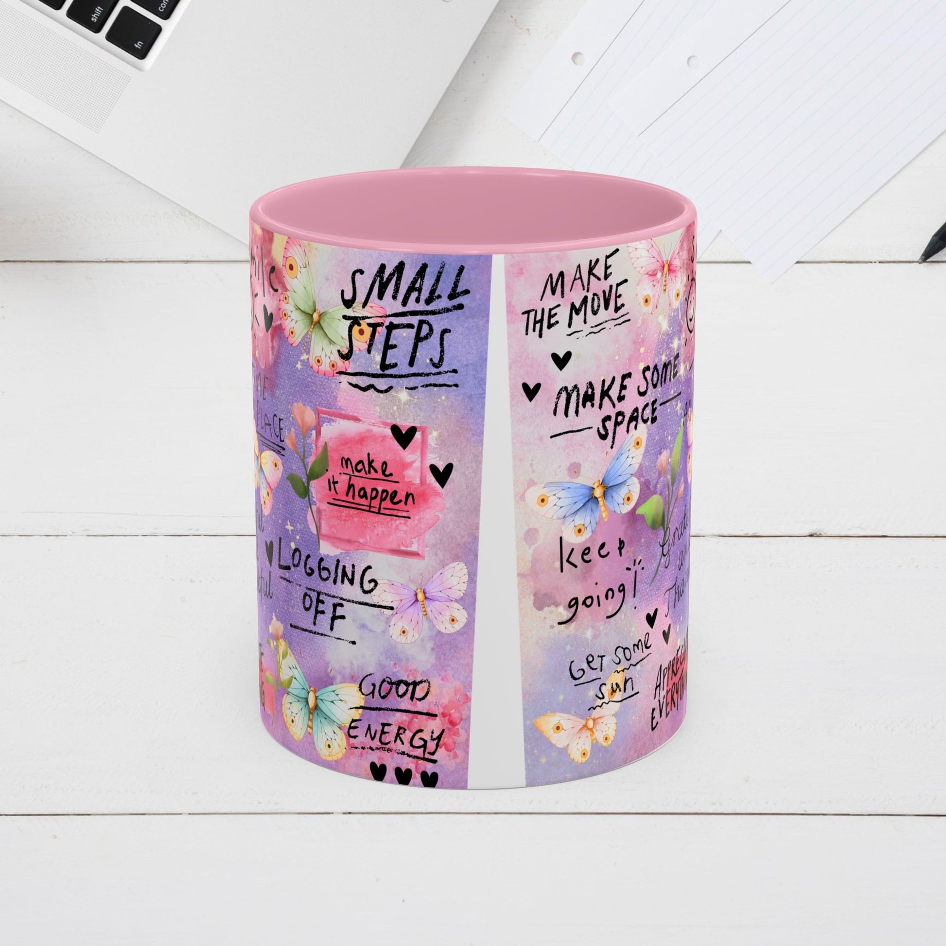 Inspirational Grateful and Thankful Butterfly Mug - Colorful 11oz & 15oz Coffee Cup with Motivational Quotes - GULLYDESIGN