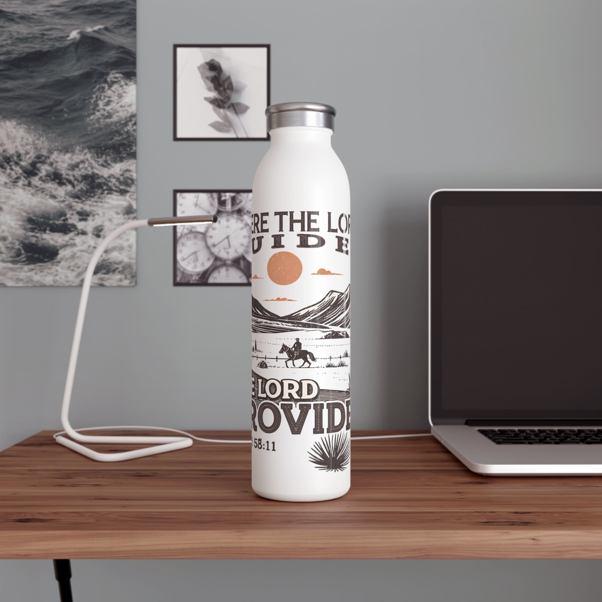 Inspirational Slim Water Bottle - ‘Where the Lord Guides’ | Faith-Based Hydration for Adventurers