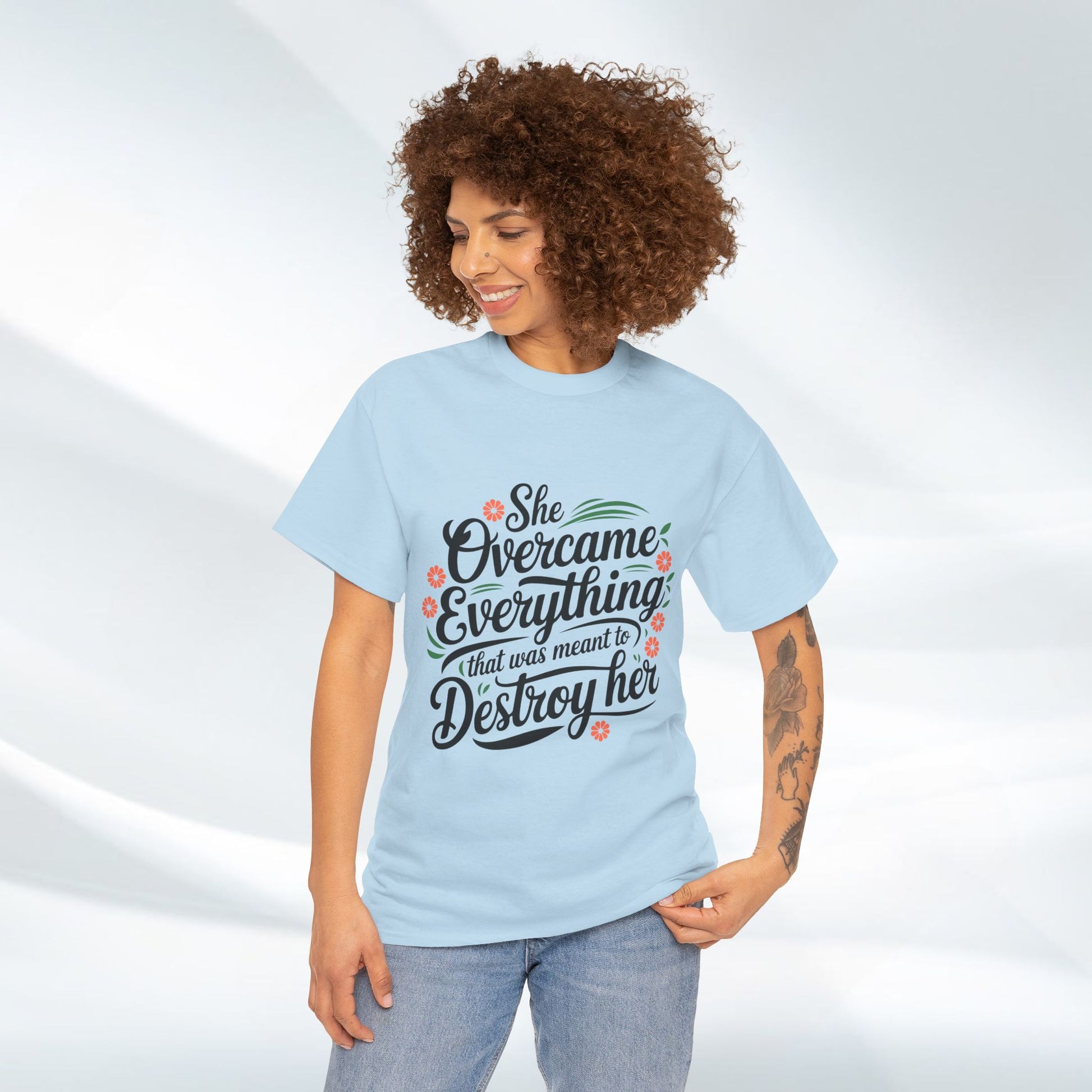 Empowering Women's Quote Unisex Heavy Cotton Tee - 'She Overcame Everything' - GULLYDESIGN